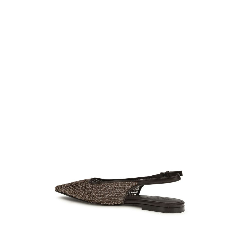 Brunello Cucinelli Brown Leather Ballet Flats | Regal Royce
