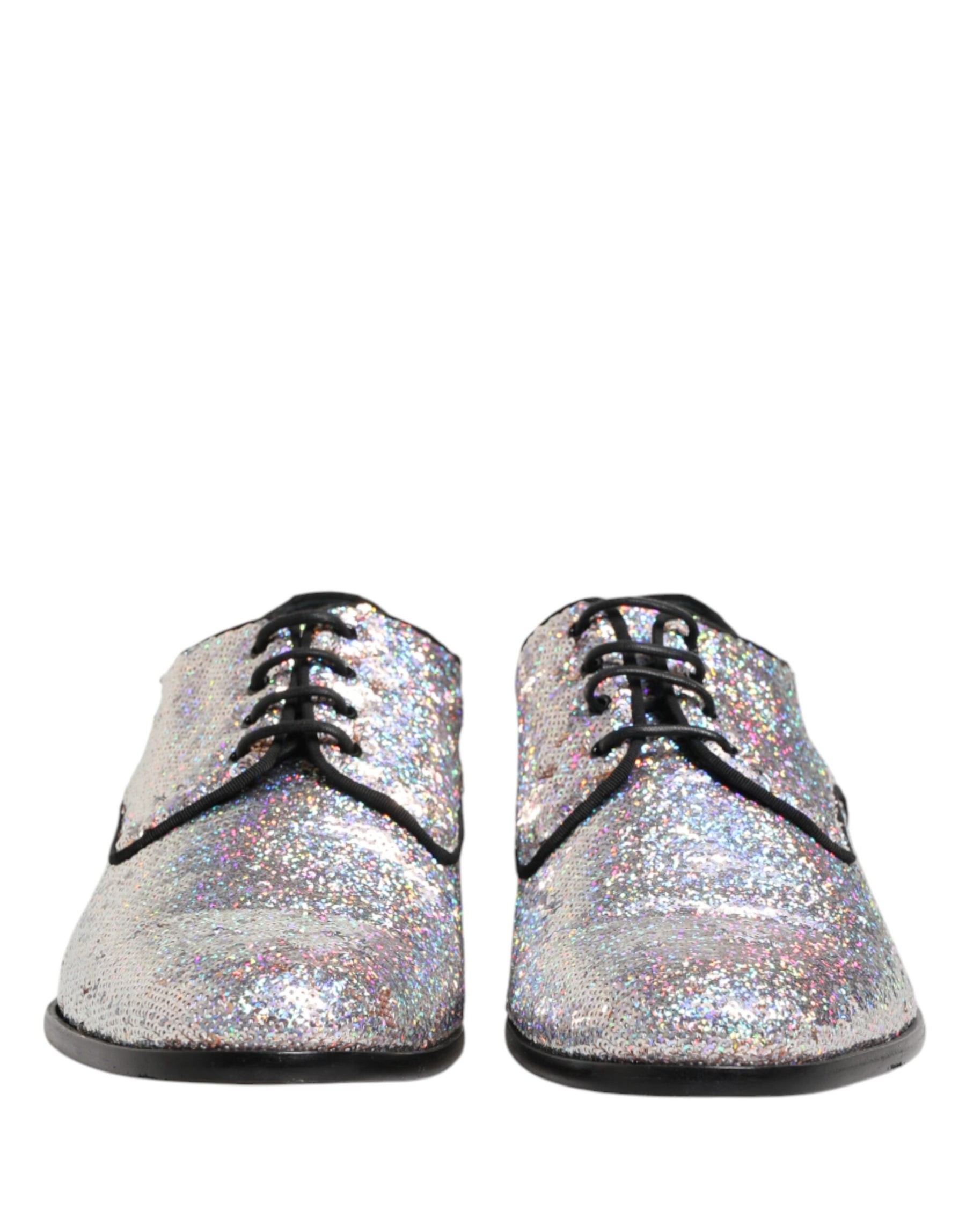 Dolce & Gabbana Silver Sequined Lace Up Men Derby Dress Shoes | Regal Royce