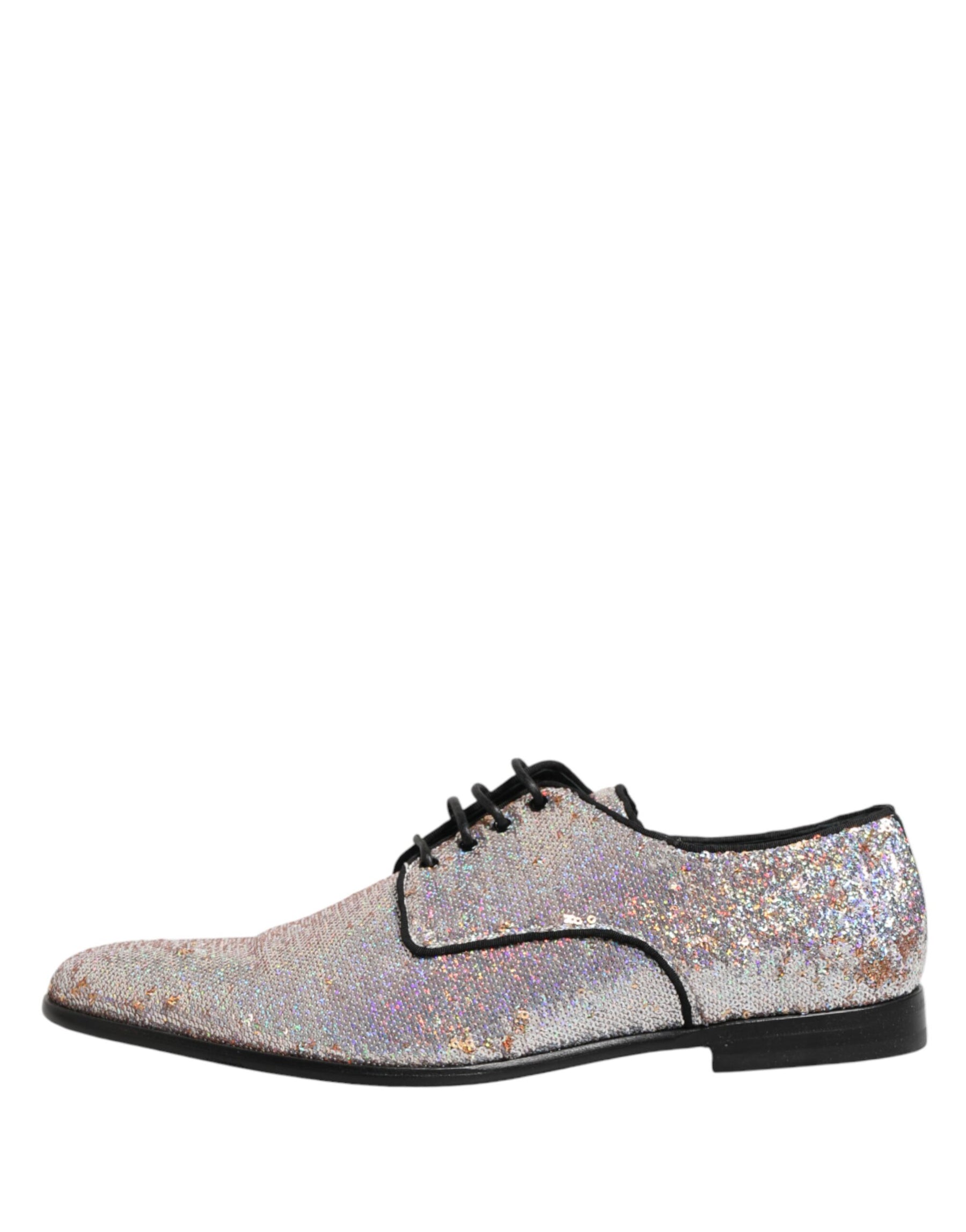 Dolce & Gabbana Silver Sequined Lace Up Men Derby Dress Shoes | Regal Royce
