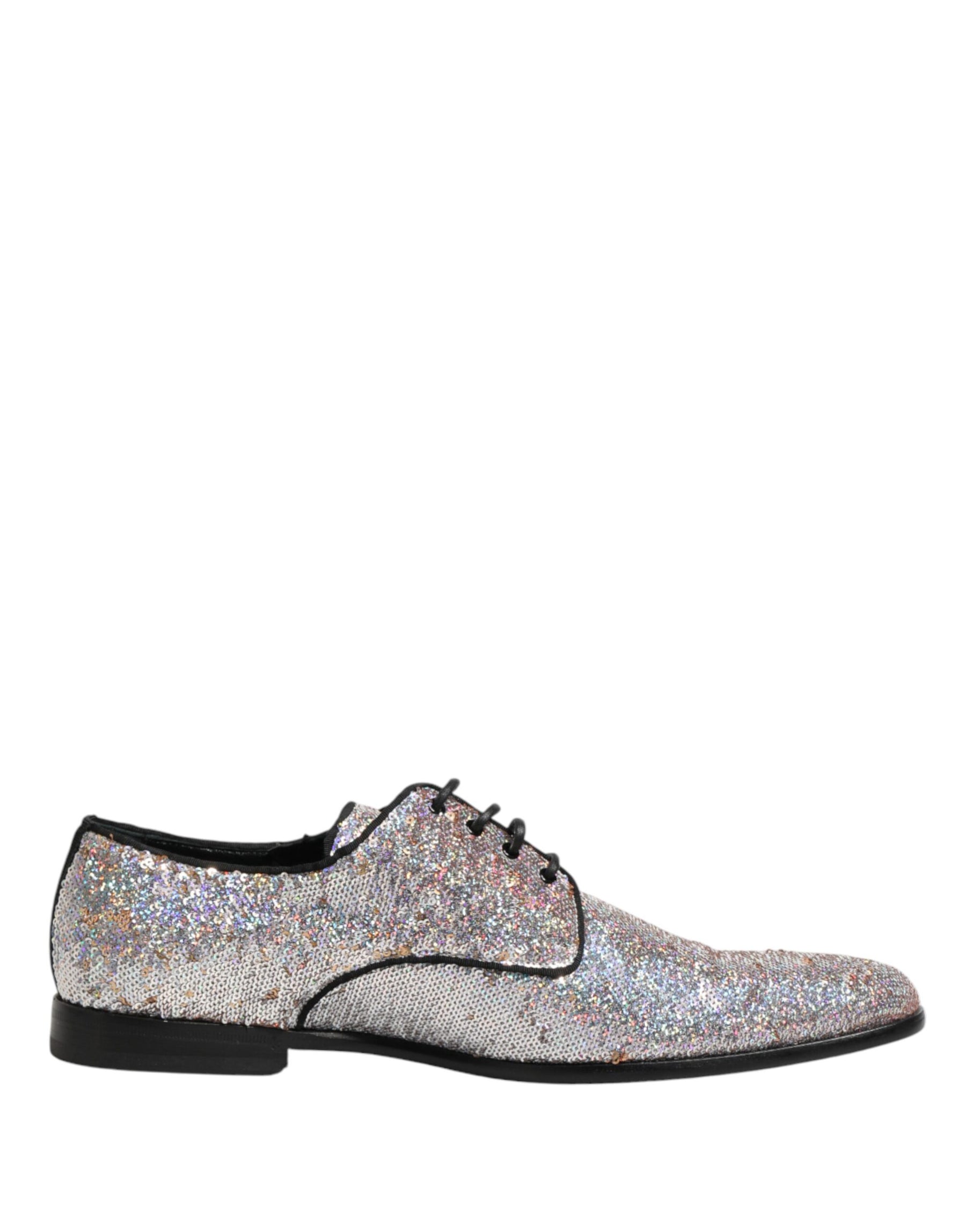 Dolce & Gabbana Silver Sequined Lace Up Men Derby Dress Shoes | Regal Royce
