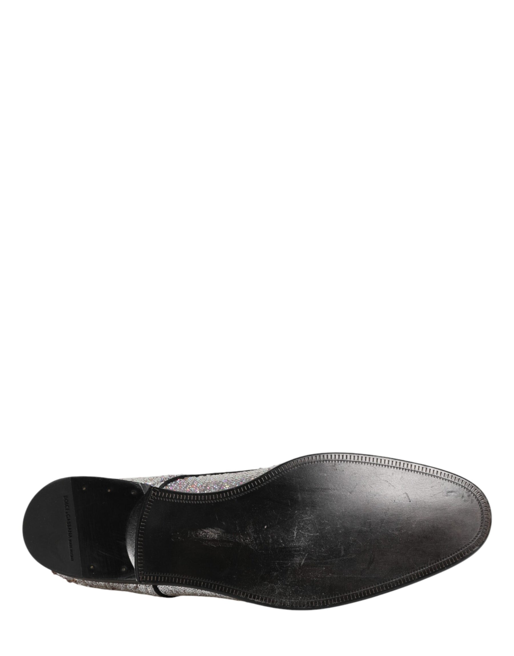Dolce & Gabbana Silver Sequined Lace Up Men Derby Dress Shoes | Regal Royce