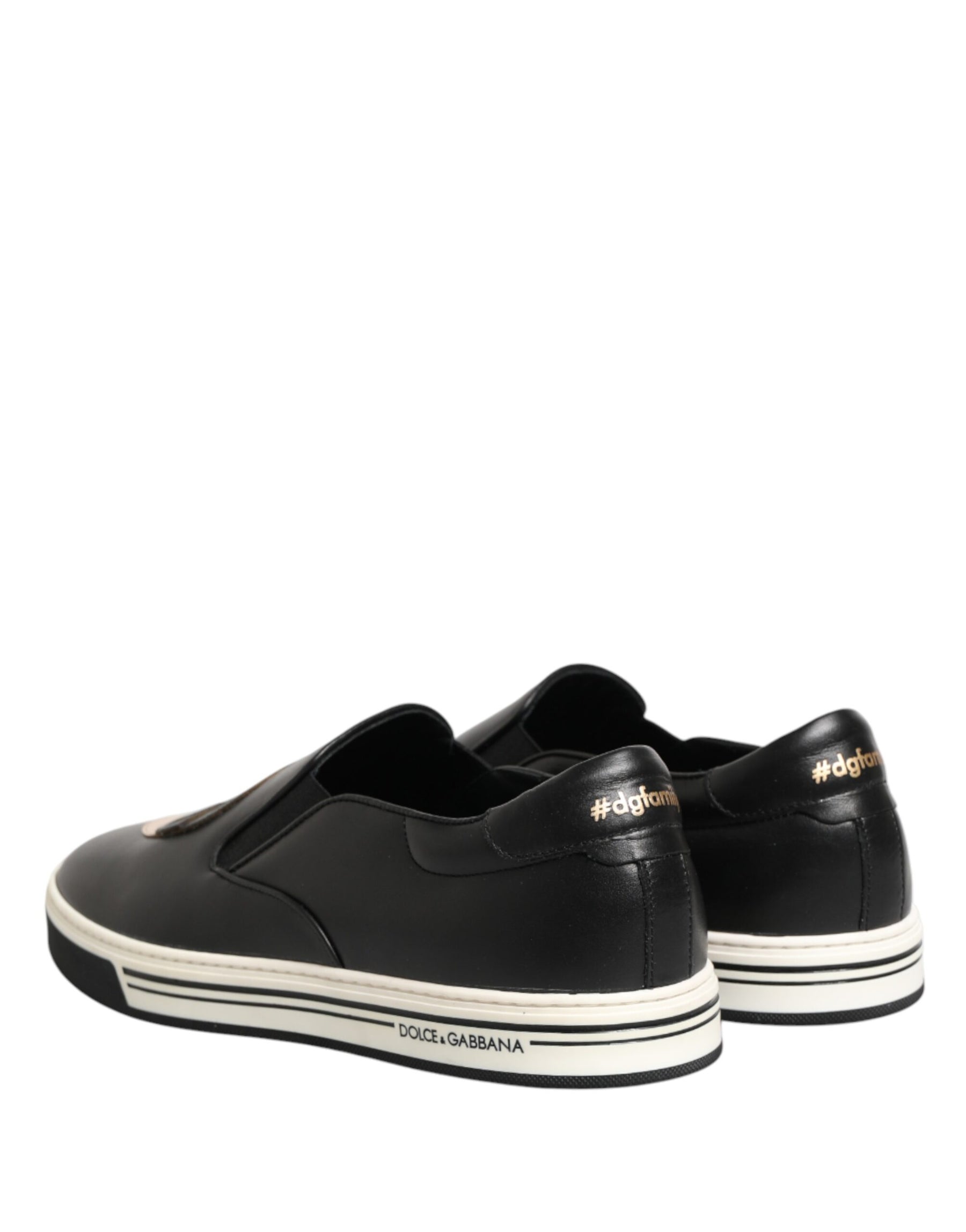 Dolce & Gabbana Black Leather Signature Figures Sneakers Shoes | Regal Royce