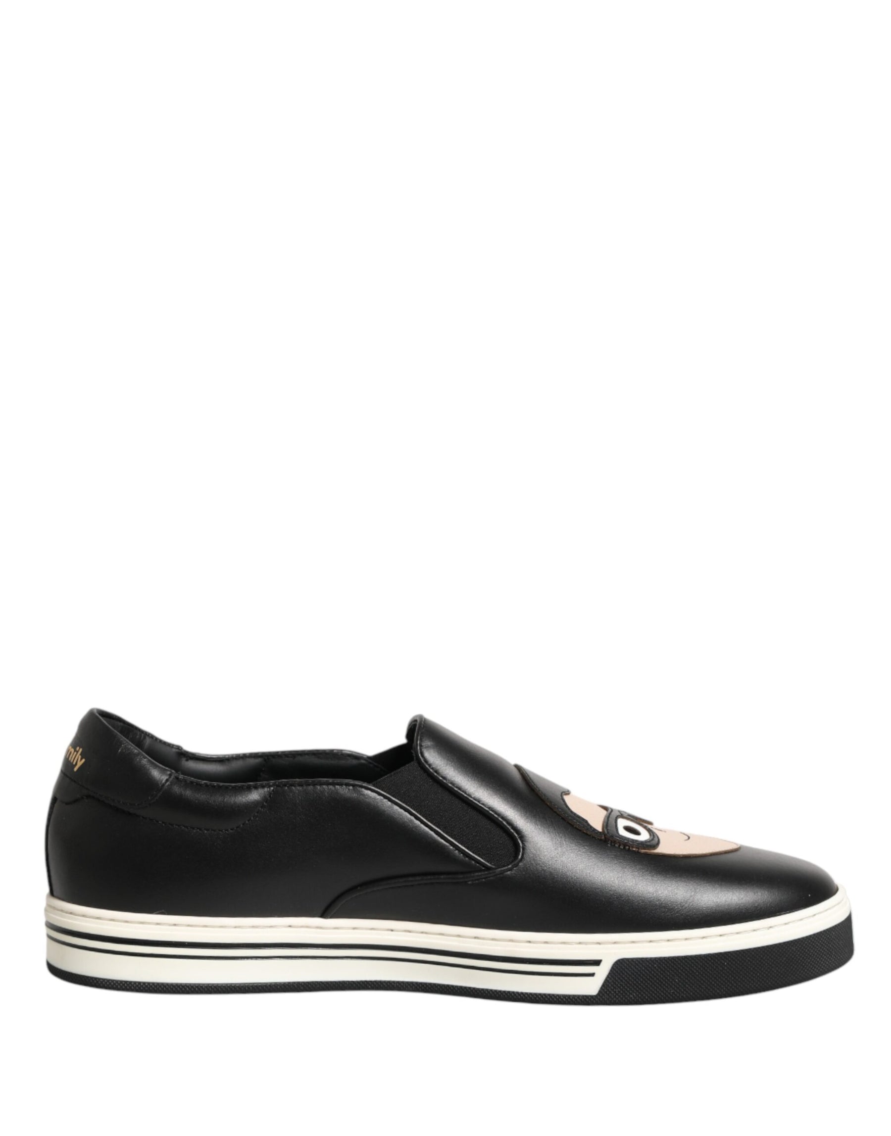 Dolce & Gabbana Black Leather Signature Figures Sneakers Shoes | Regal Royce