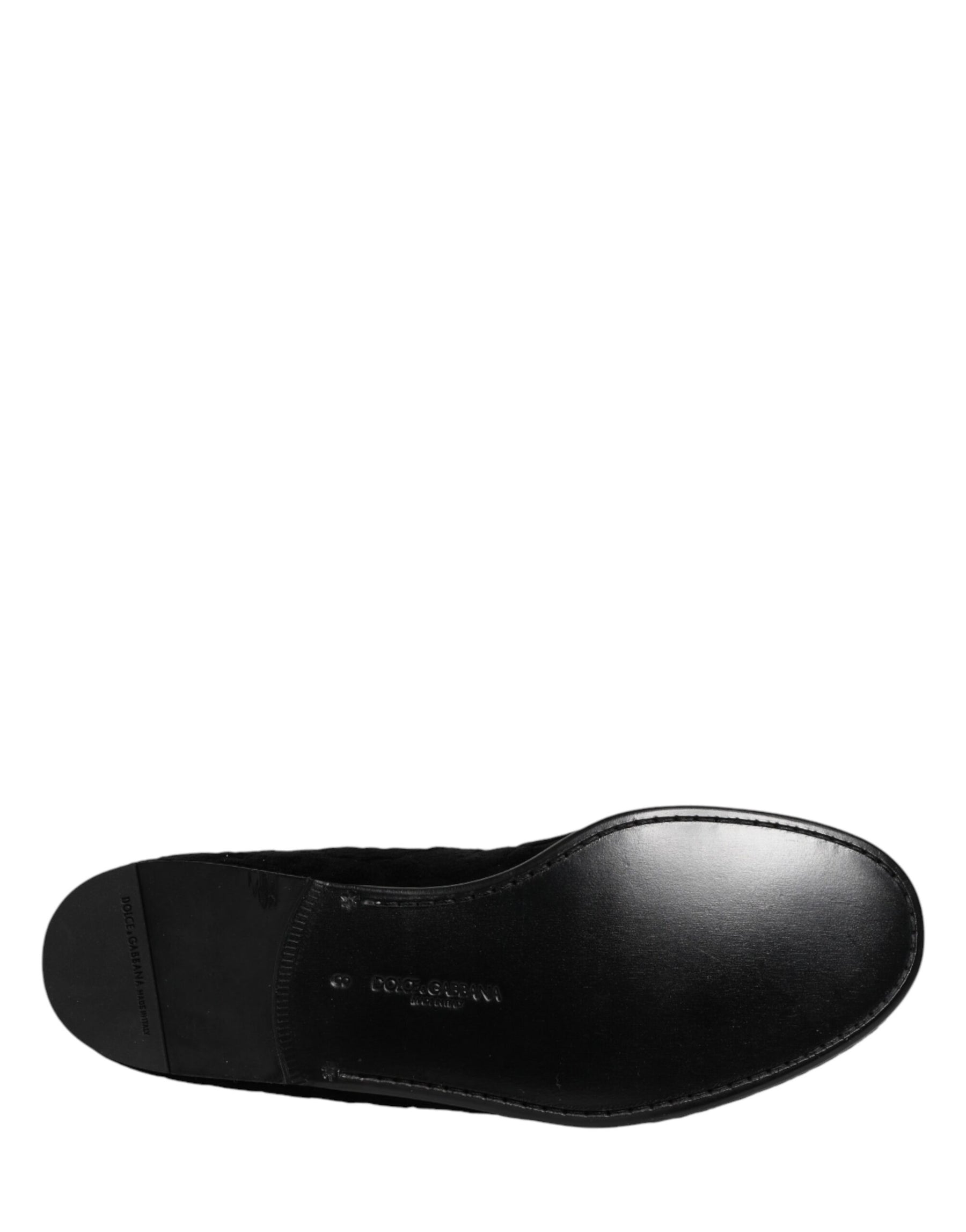 Dolce & Gabbana Black Velvet Slip On Loafers Formal Men Shoes | Regal Royce