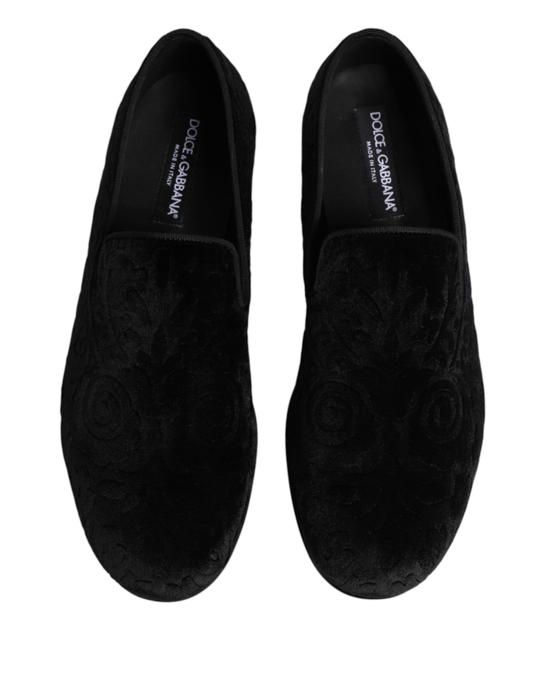 Dolce & Gabbana Black Velvet Slip On Loafers Formal Men Shoes | Regal Royce