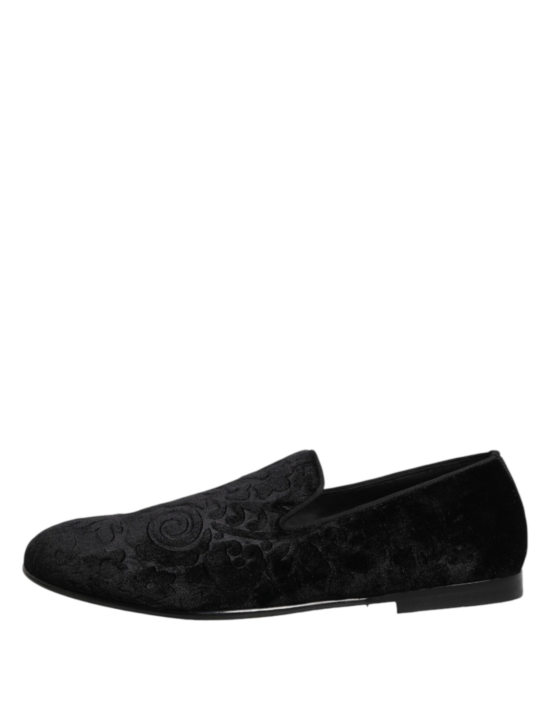 Dolce & Gabbana Black Velvet Slip On Loafers Formal Men Shoes | Regal Royce