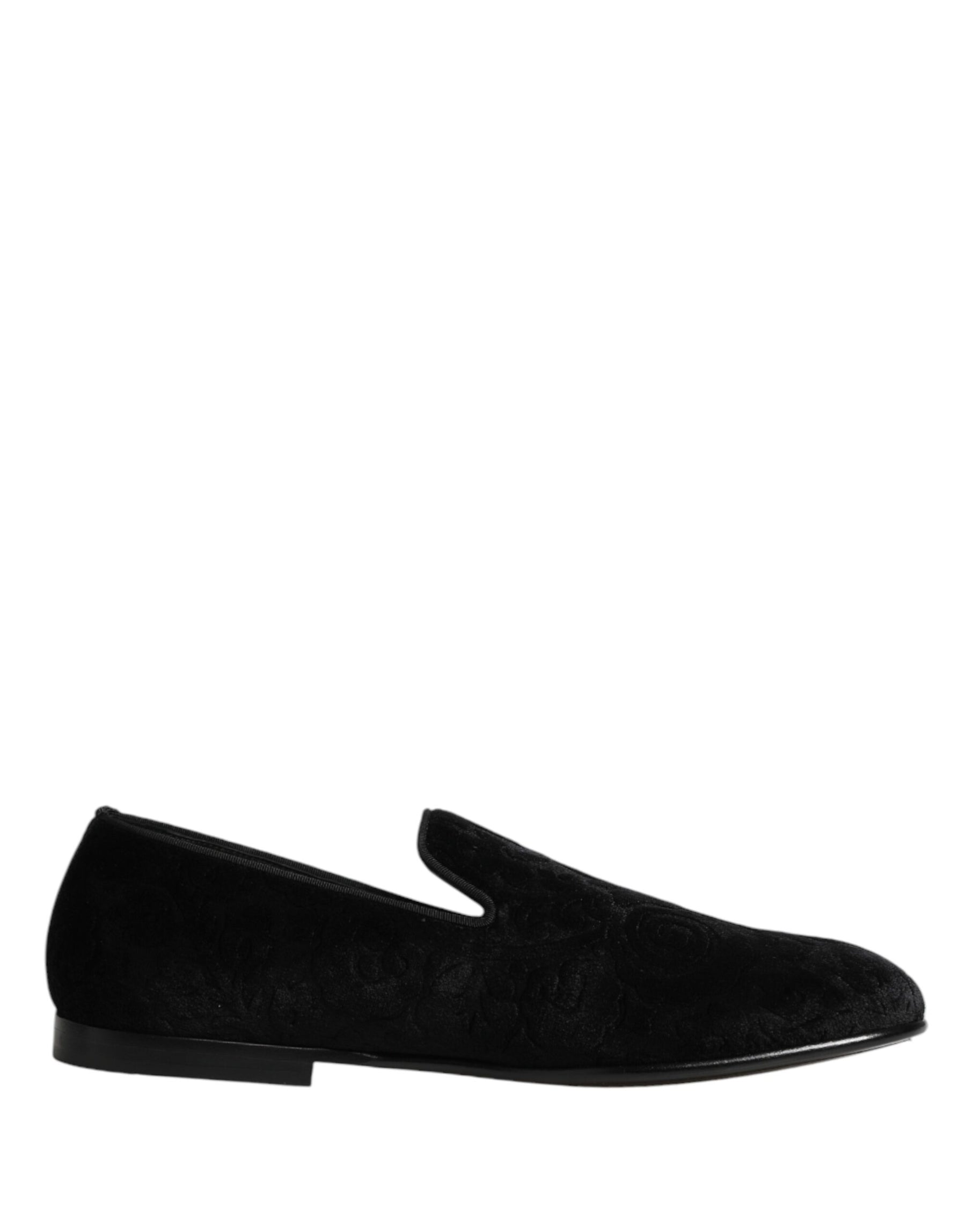 Dolce & Gabbana Black Velvet Slip On Loafers Formal Men Shoes | Regal Royce