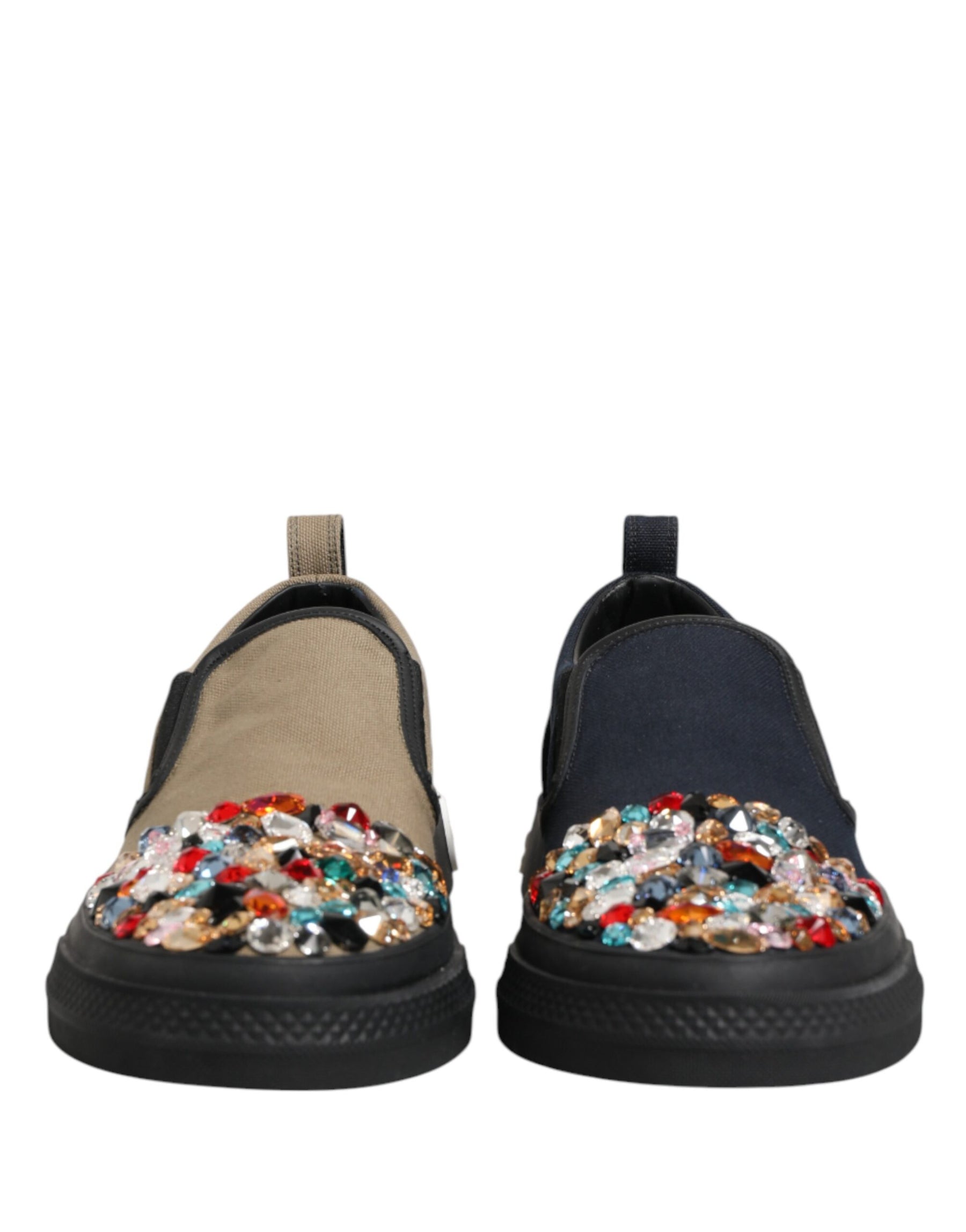 Dolce & Gabbana Blue Canvas Embellished Slip On Men Sneakers Shoes | Regal Royce