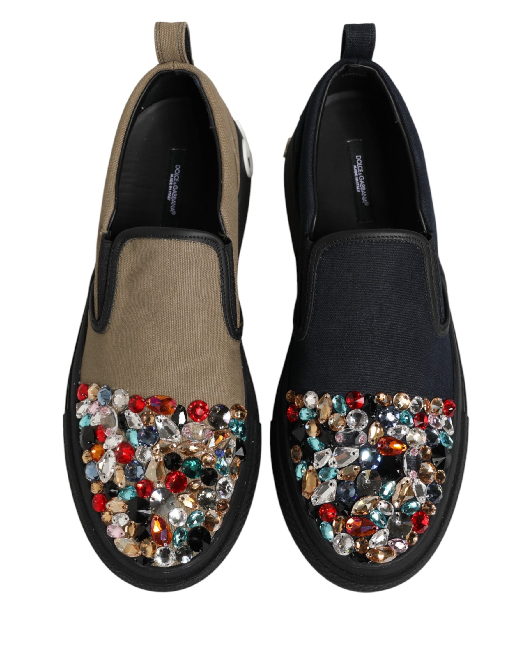 Dolce & Gabbana Blue Canvas Embellished Slip On Men Sneakers Shoes | Regal Royce