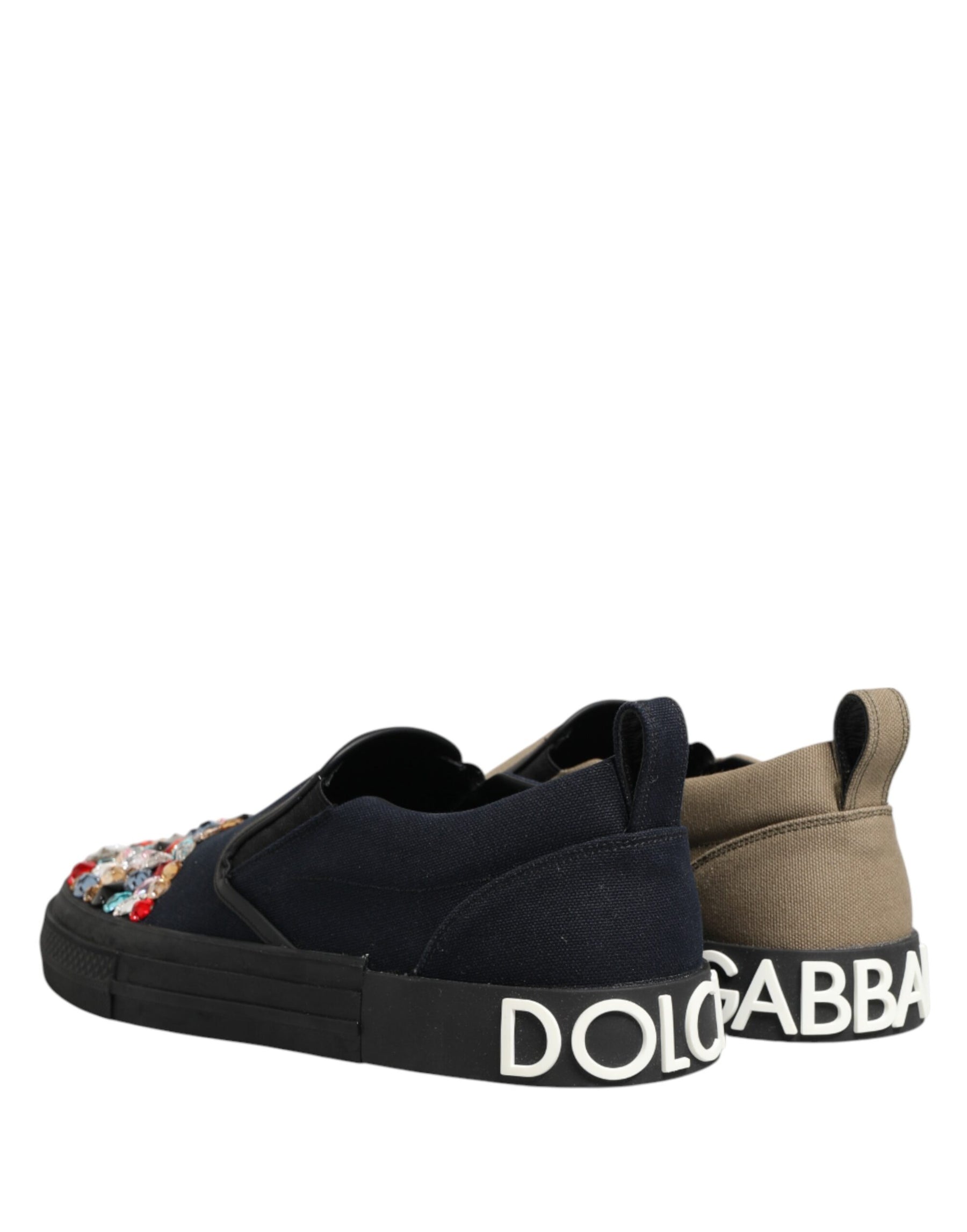 Dolce & Gabbana Blue Canvas Embellished Slip On Men Sneakers Shoes | Regal Royce