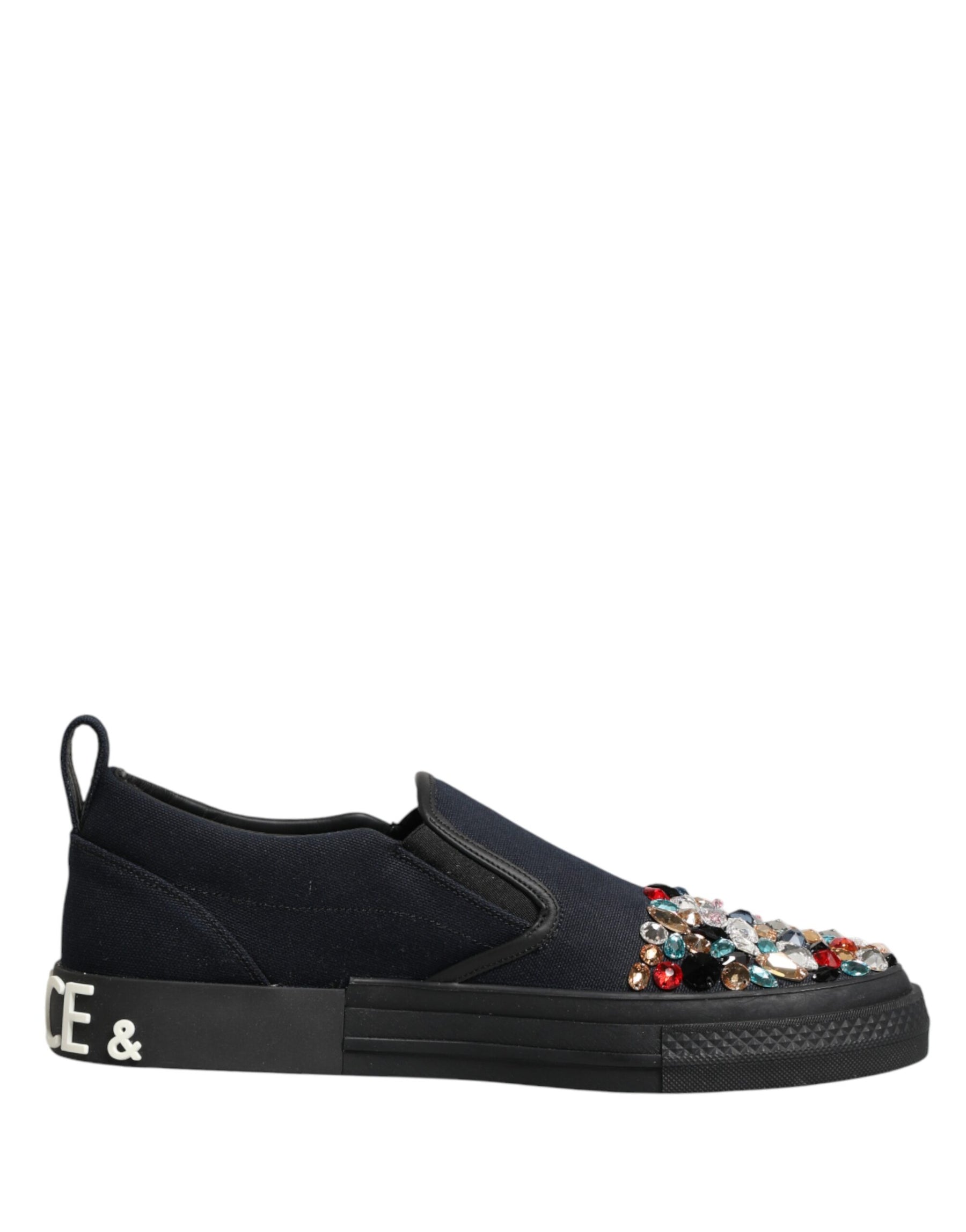 Dolce & Gabbana Blue Canvas Embellished Slip On Men Sneakers Shoes | Regal Royce