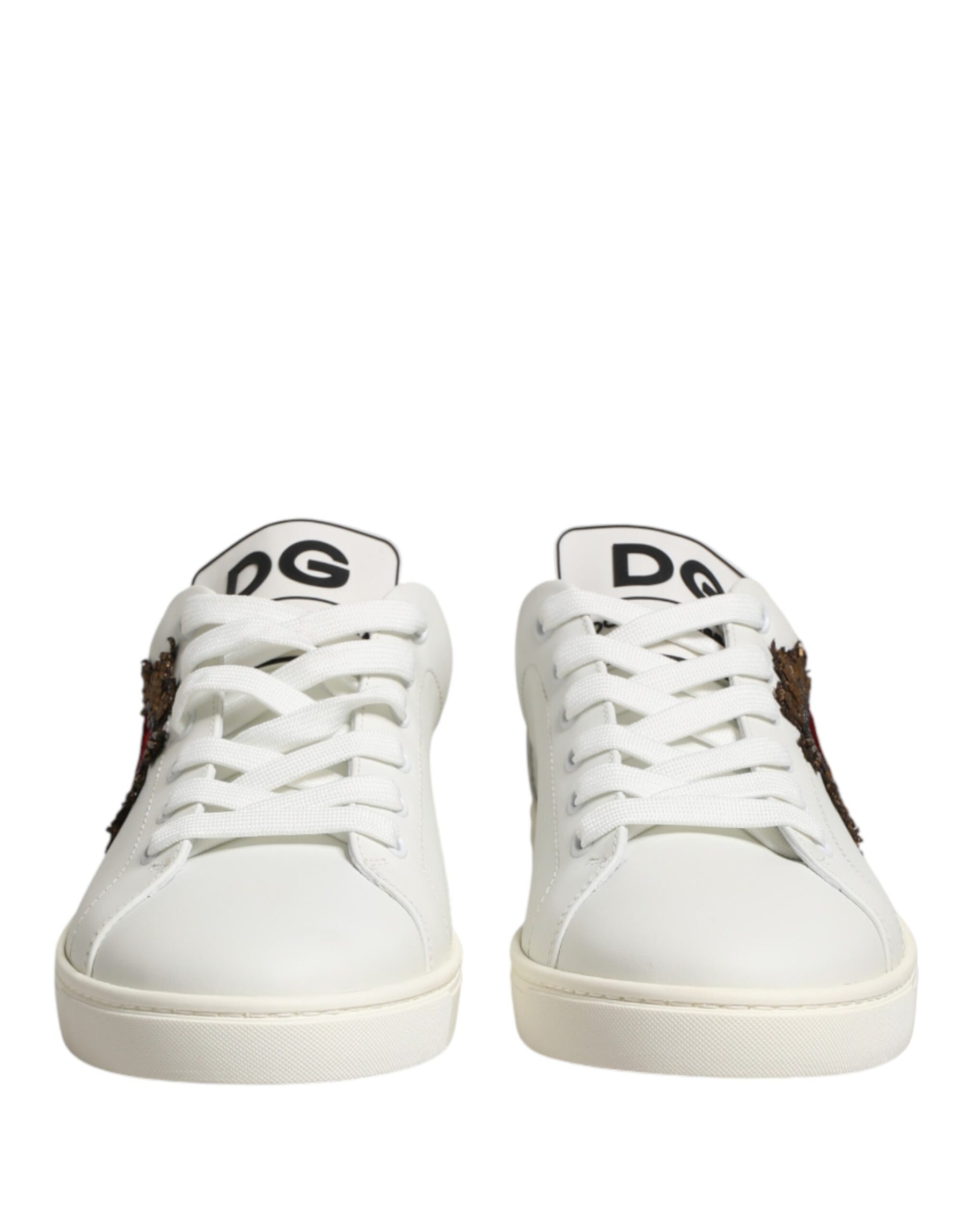 Dolce & Gabbana White Leather Sacred Heart Patch Sneakers Shoes | Regal Royce