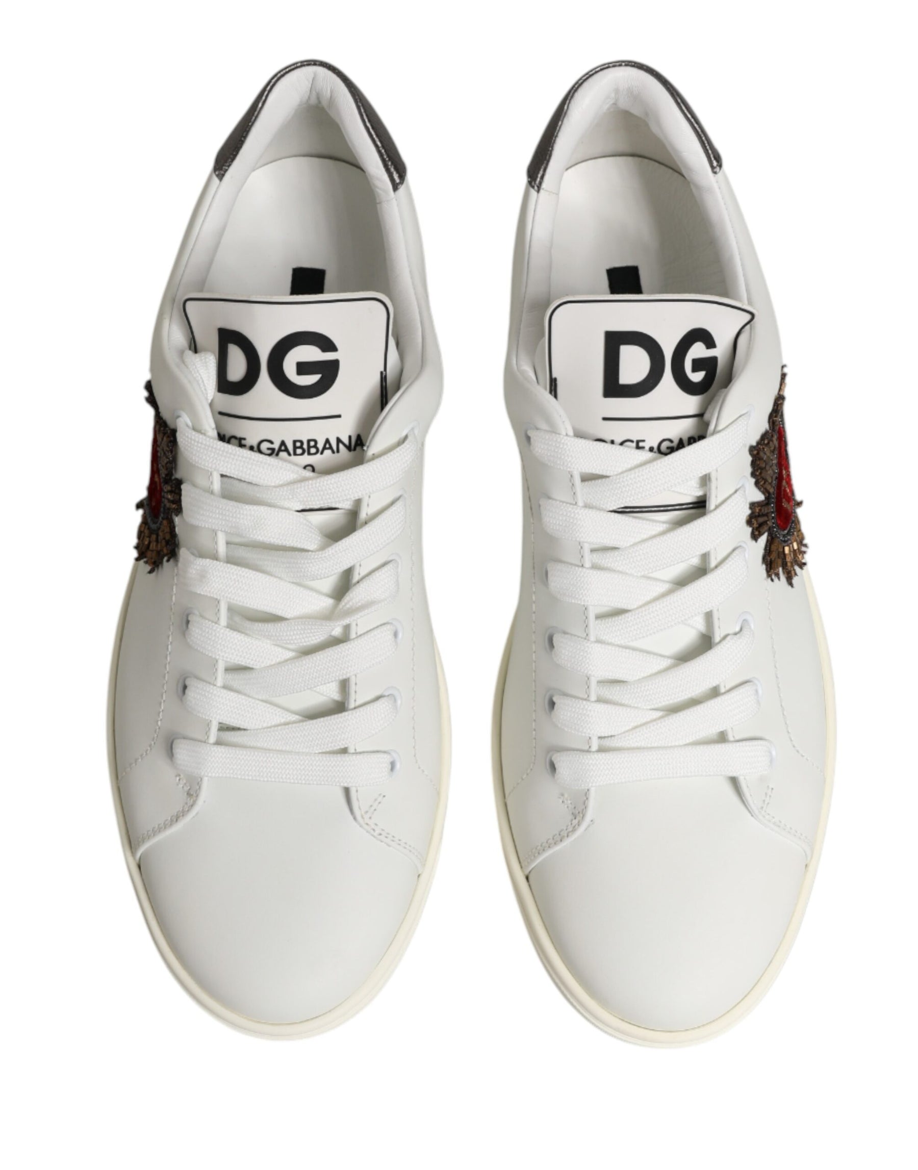 Dolce & Gabbana White Leather Sacred Heart Patch Sneakers Shoes | Regal Royce