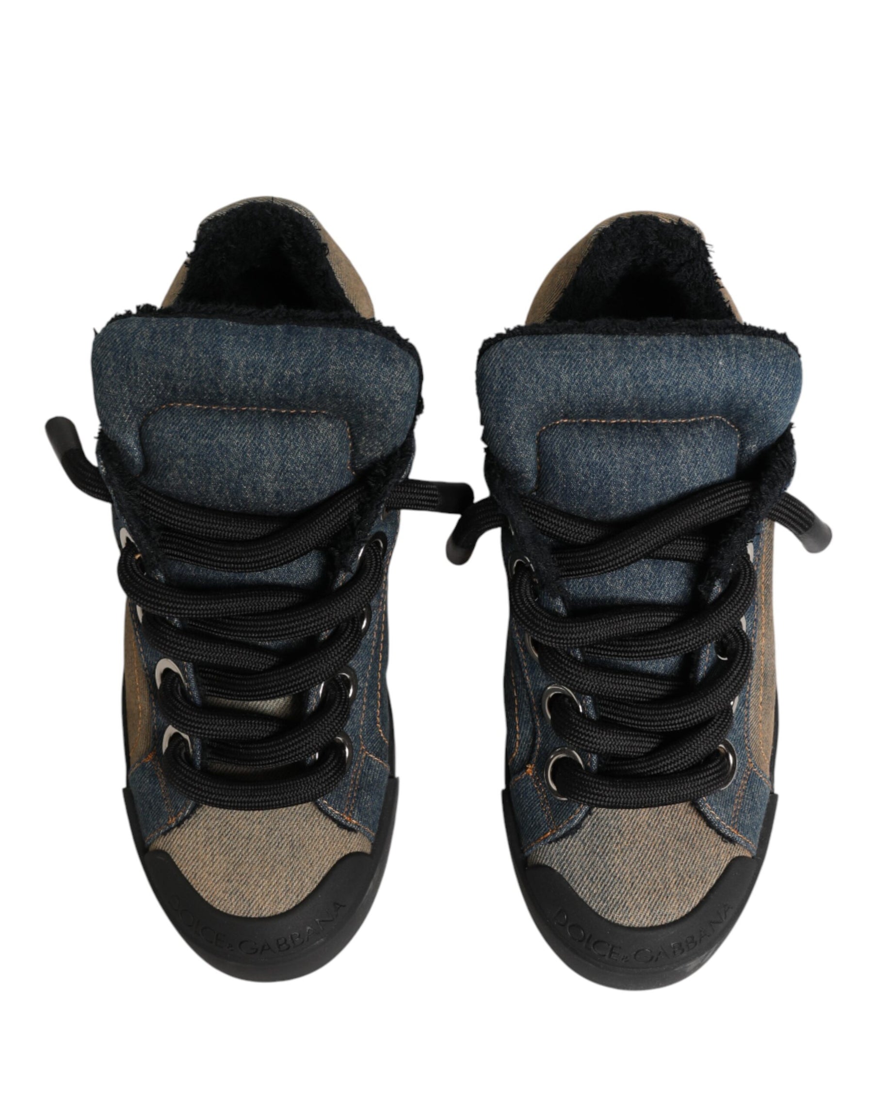 Dolce & Gabbana Multicolor Color Block Denim Low Top Sneakers Shoes | Regal Royce