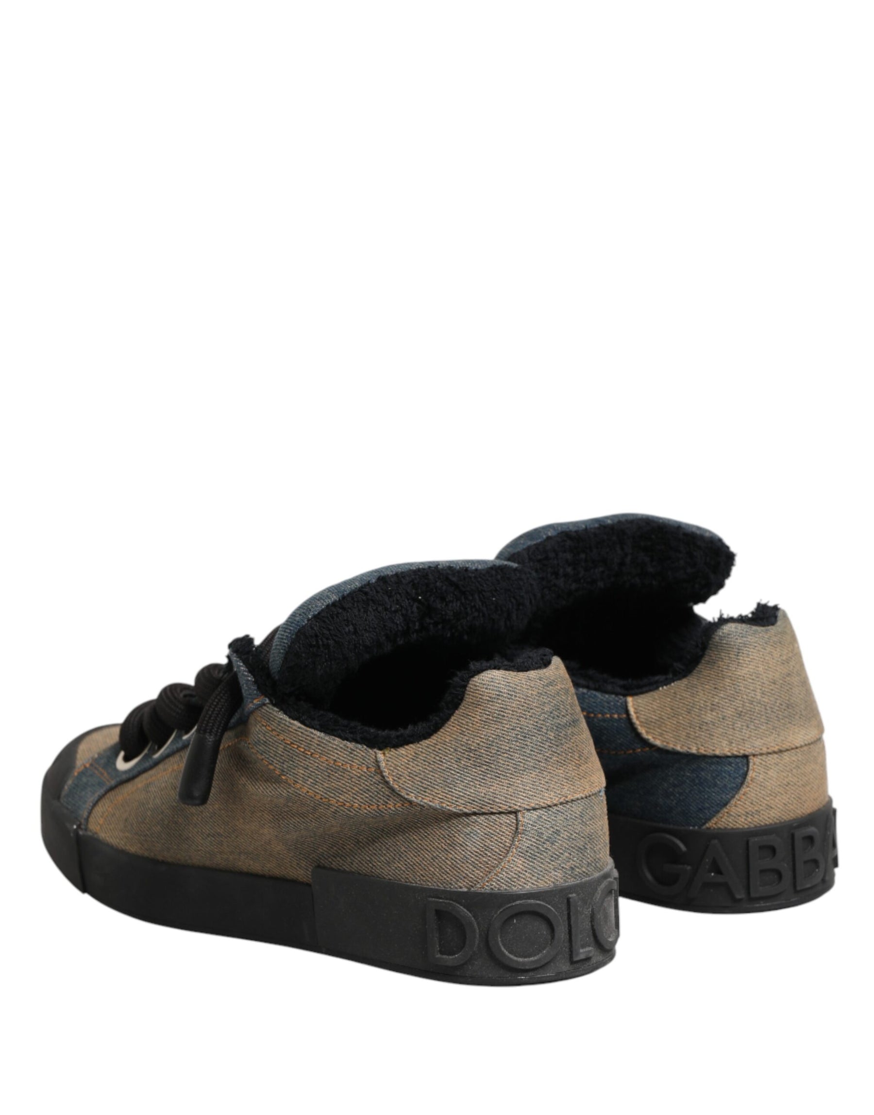 Dolce & Gabbana Multicolor Color Block Denim Low Top Sneakers Shoes | Regal Royce