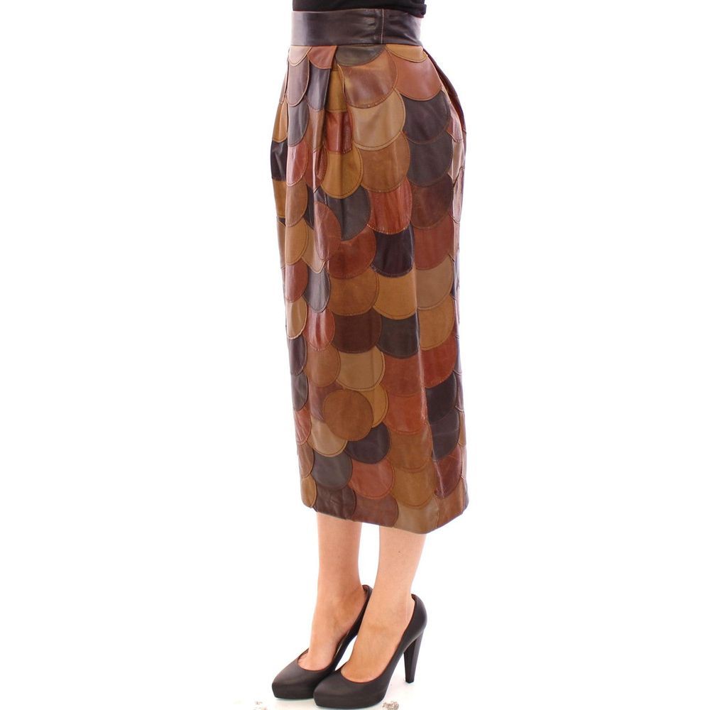 Dolce & Gabbana Brown Lamb Leather Midi Skirt | Regal Royce