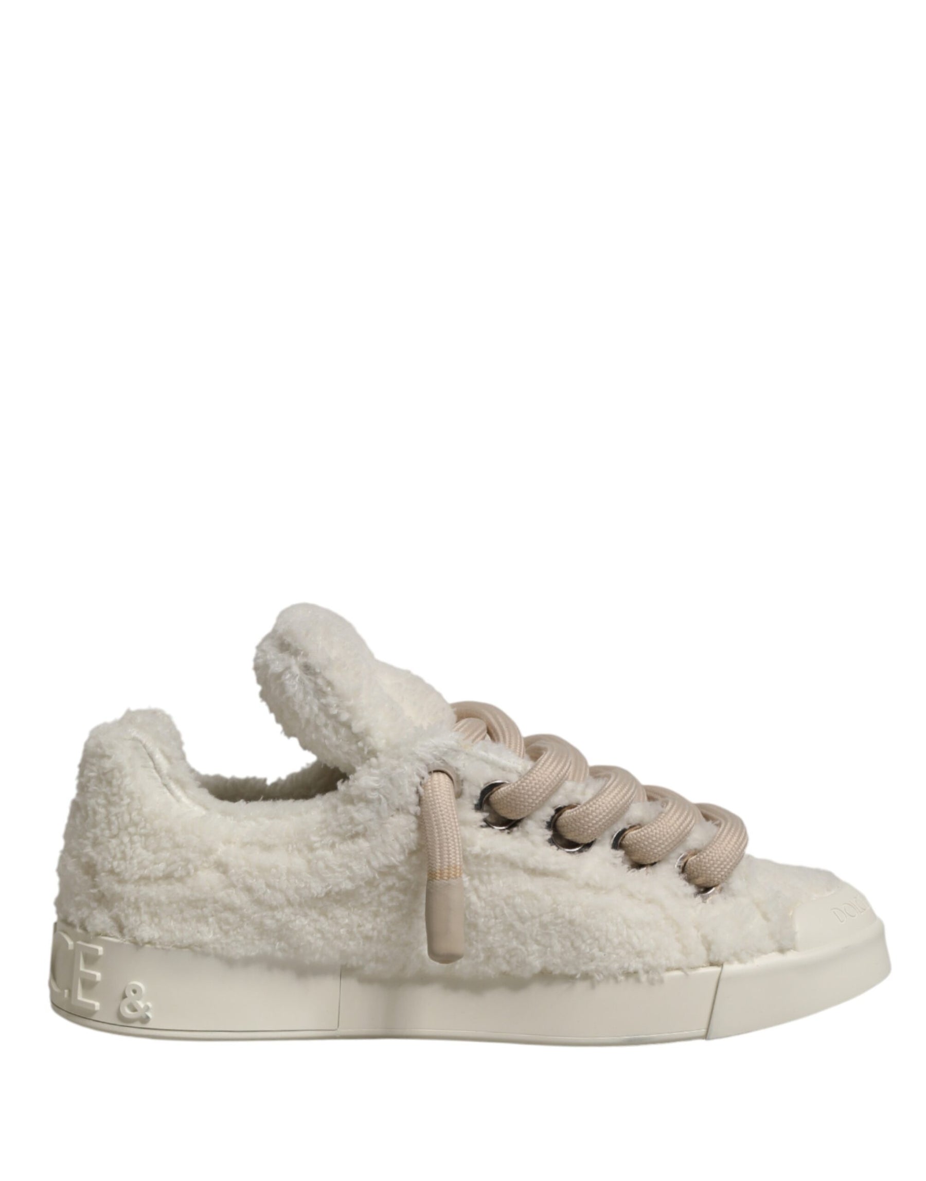 Dolce & Gabbana White Faux Shearling Low Top Sneakers  Shoes | Regal Royce