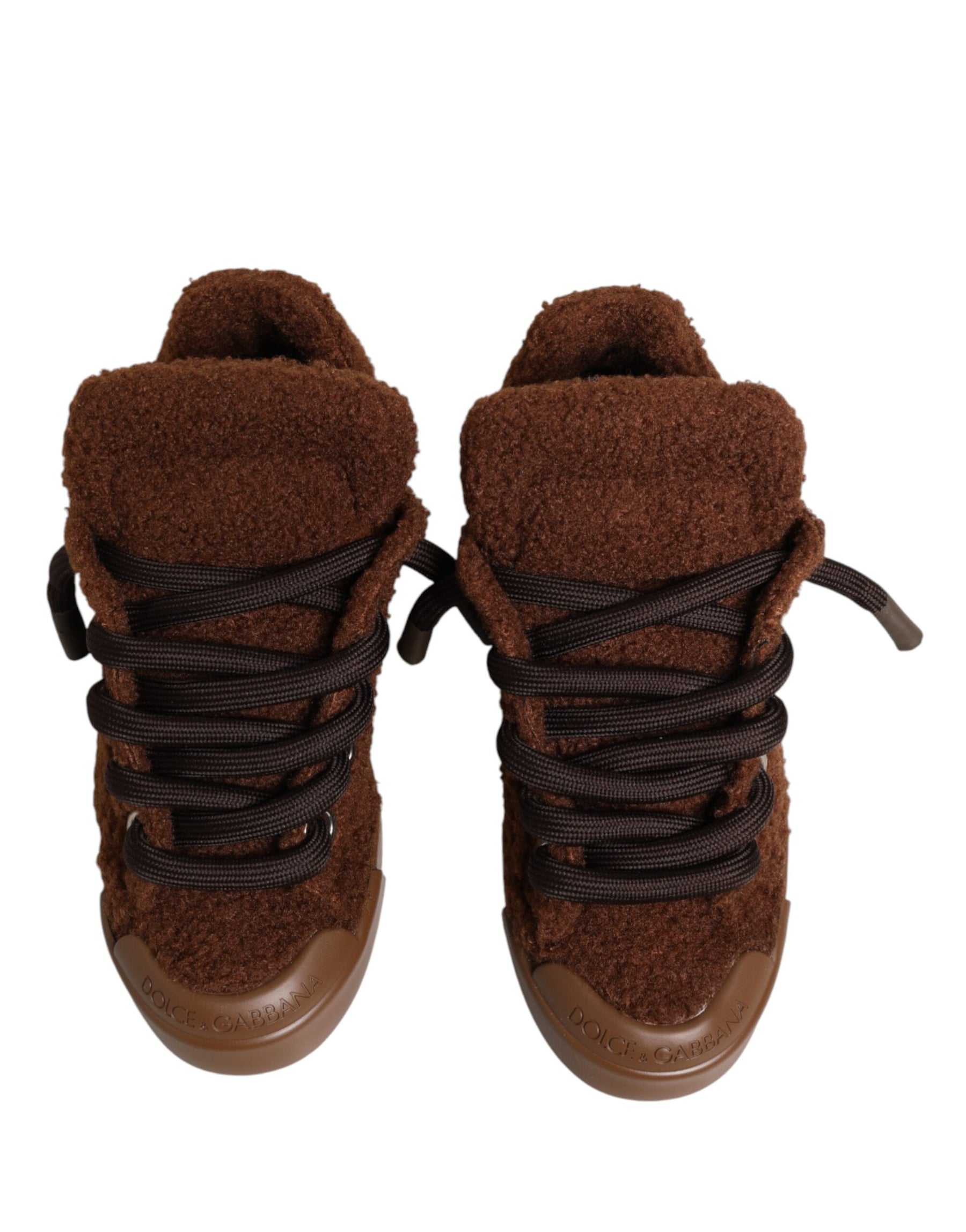 Dolce & Gabbana Brown Faux Shearling Low Top Sneakers Shoes | Regal Royce