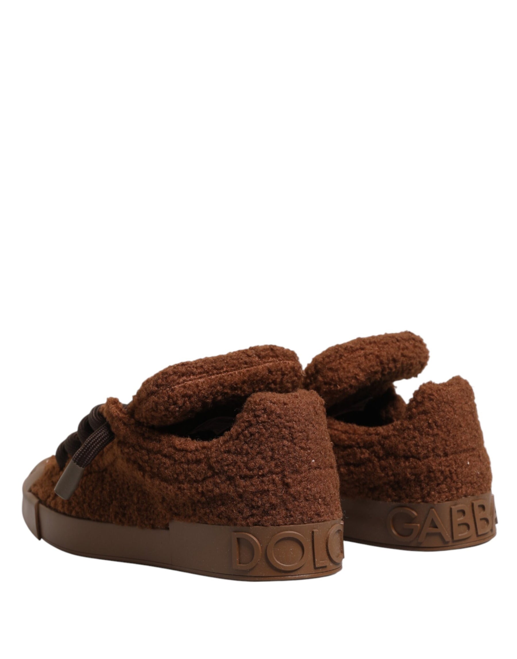 Dolce & Gabbana Brown Faux Shearling Low Top Sneakers Shoes | Regal Royce