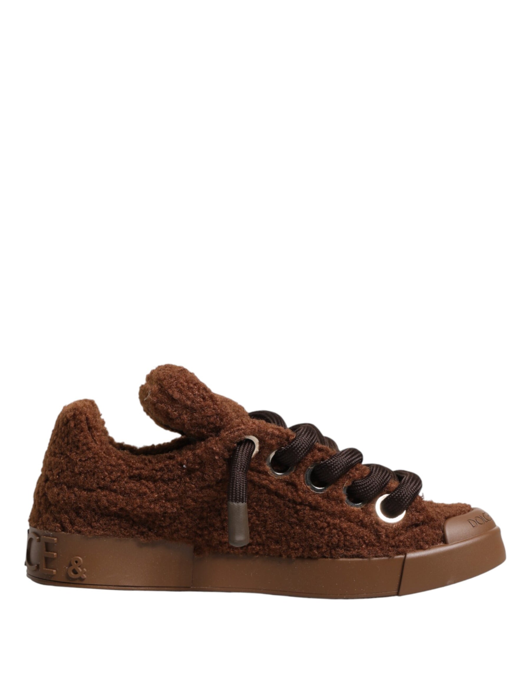 Dolce & Gabbana Brown Faux Shearling Low Top Sneakers Shoes | Regal Royce