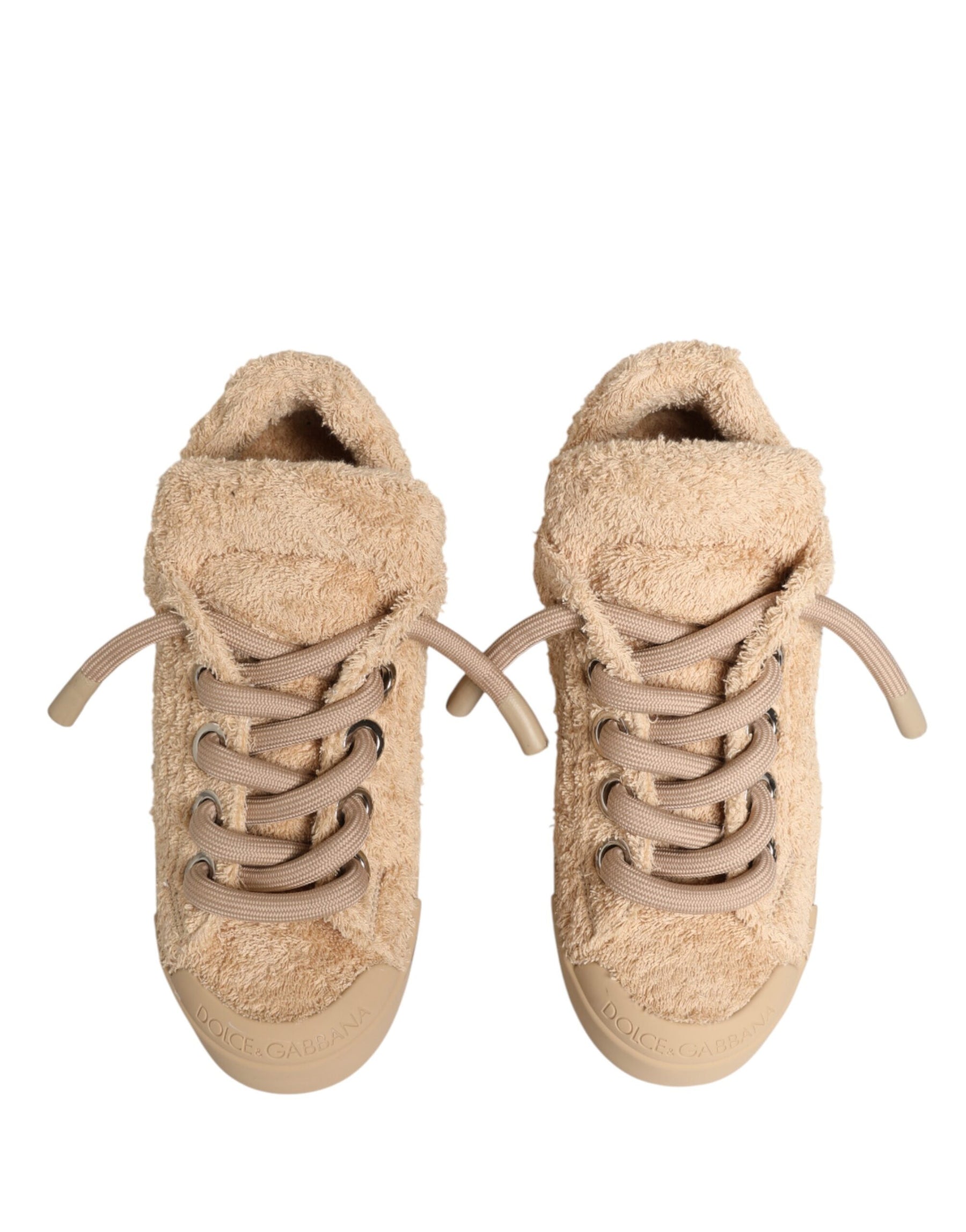 Dolce & Gabbana Shoes Beige Faux Shearling Low Top Sneakers | Regal Royce