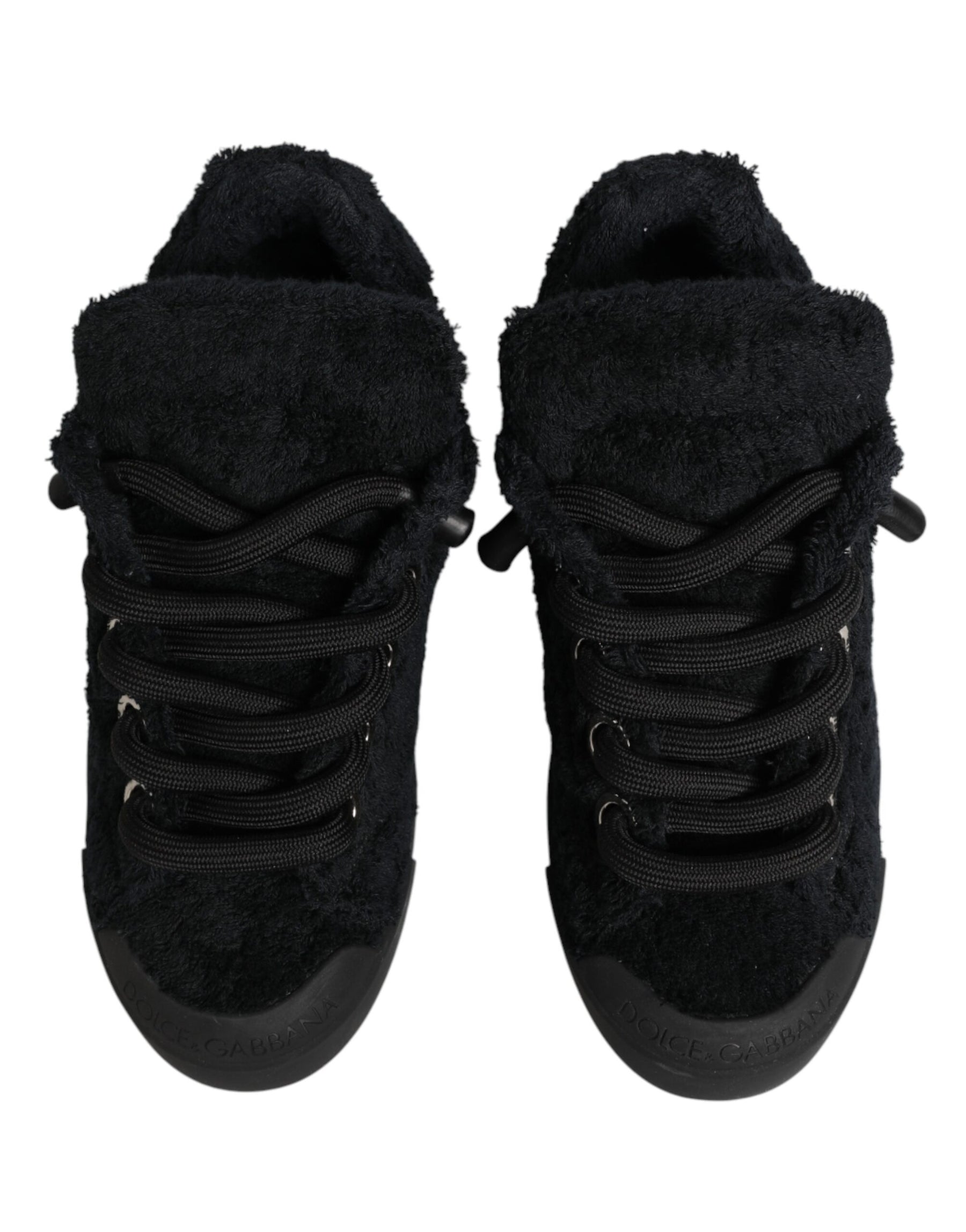 Dolce & Gabbana Black Faux Shearling Low Top Sneakers Shoes | Regal Royce