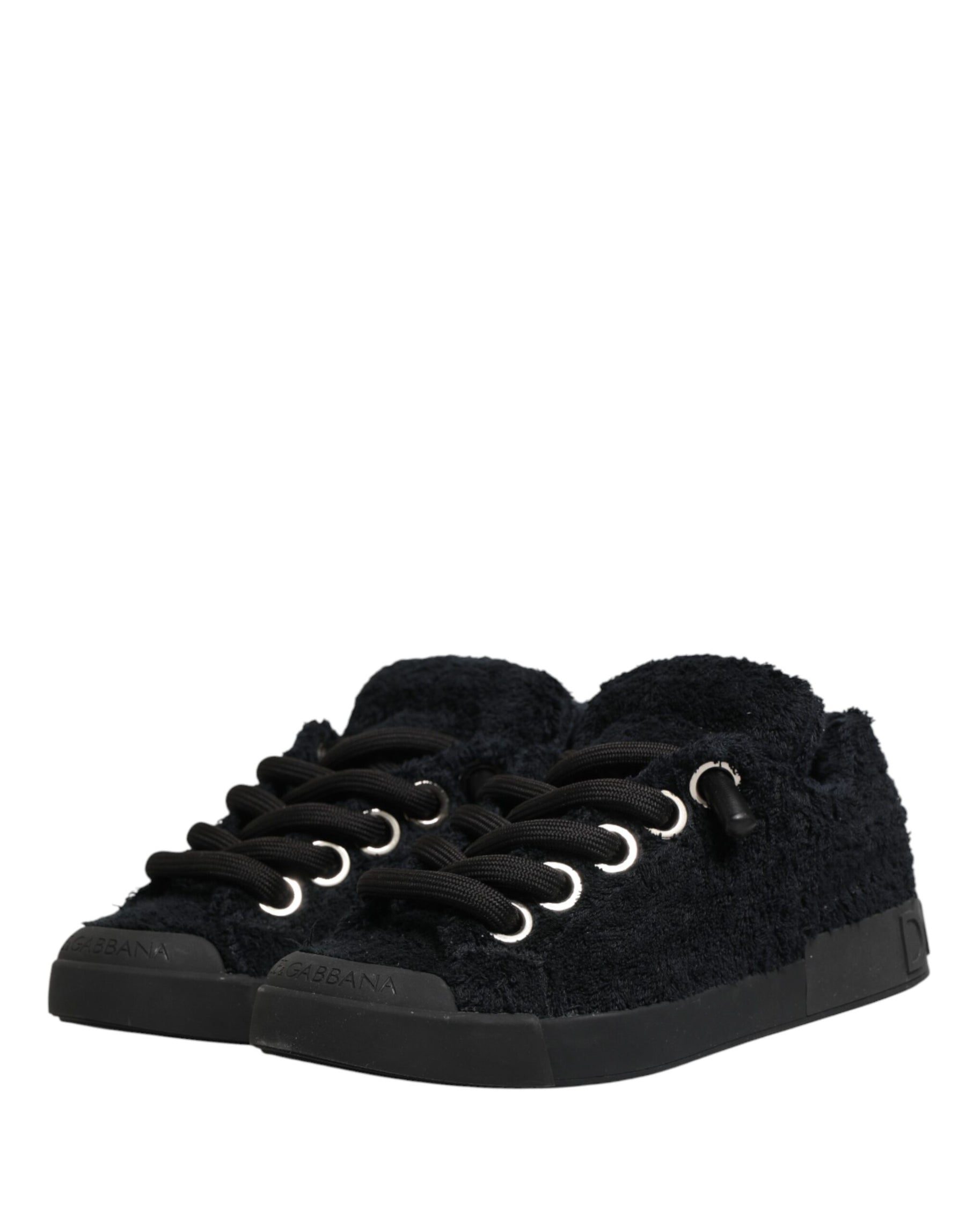 Dolce & Gabbana Black Faux Shearling Low Top Sneakers Shoes | Regal Royce