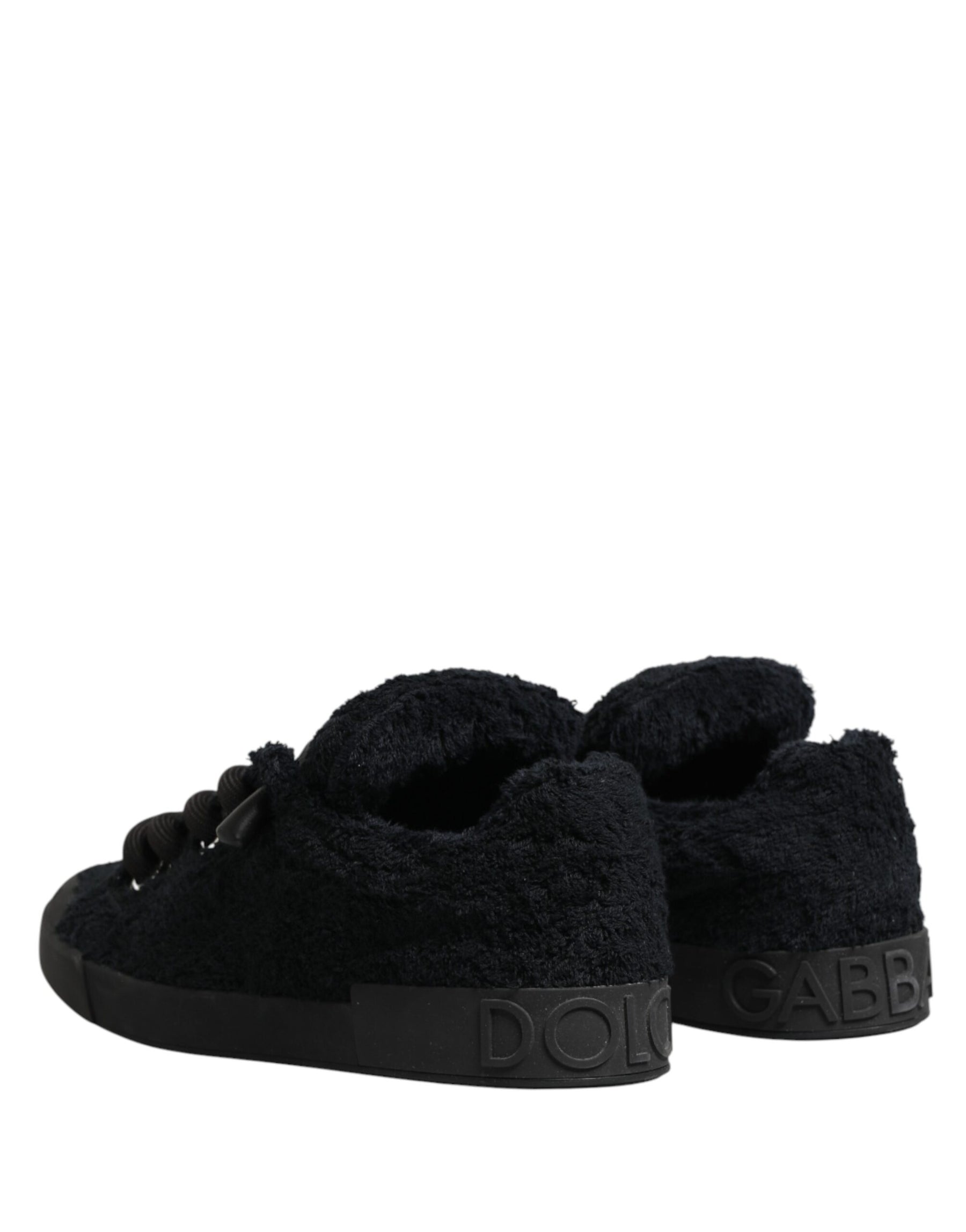 Dolce & Gabbana Black Faux Shearling Low Top Sneakers Shoes | Regal Royce