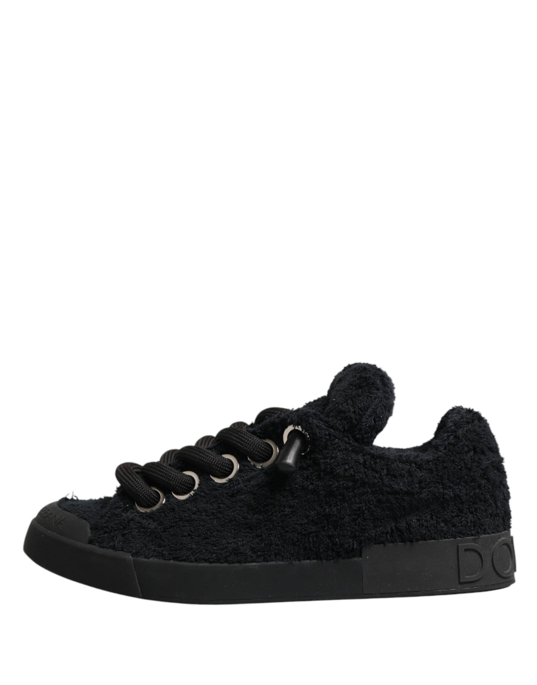 Dolce & Gabbana Black Faux Shearling Low Top Sneakers Shoes | Regal Royce