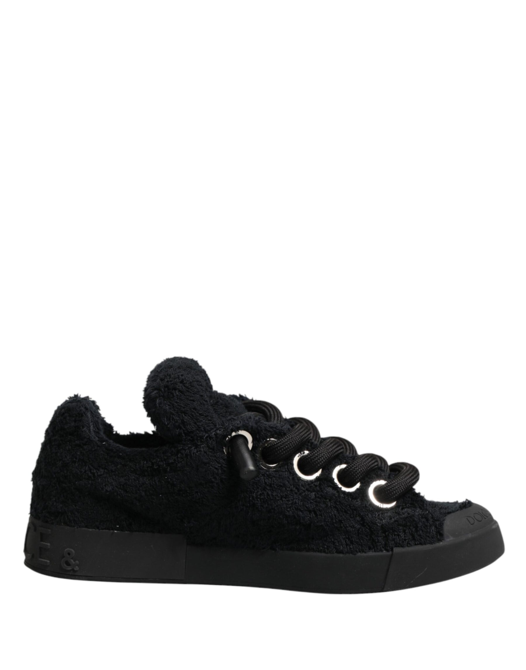 Dolce & Gabbana Black Faux Shearling Low Top Sneakers Shoes | Regal Royce