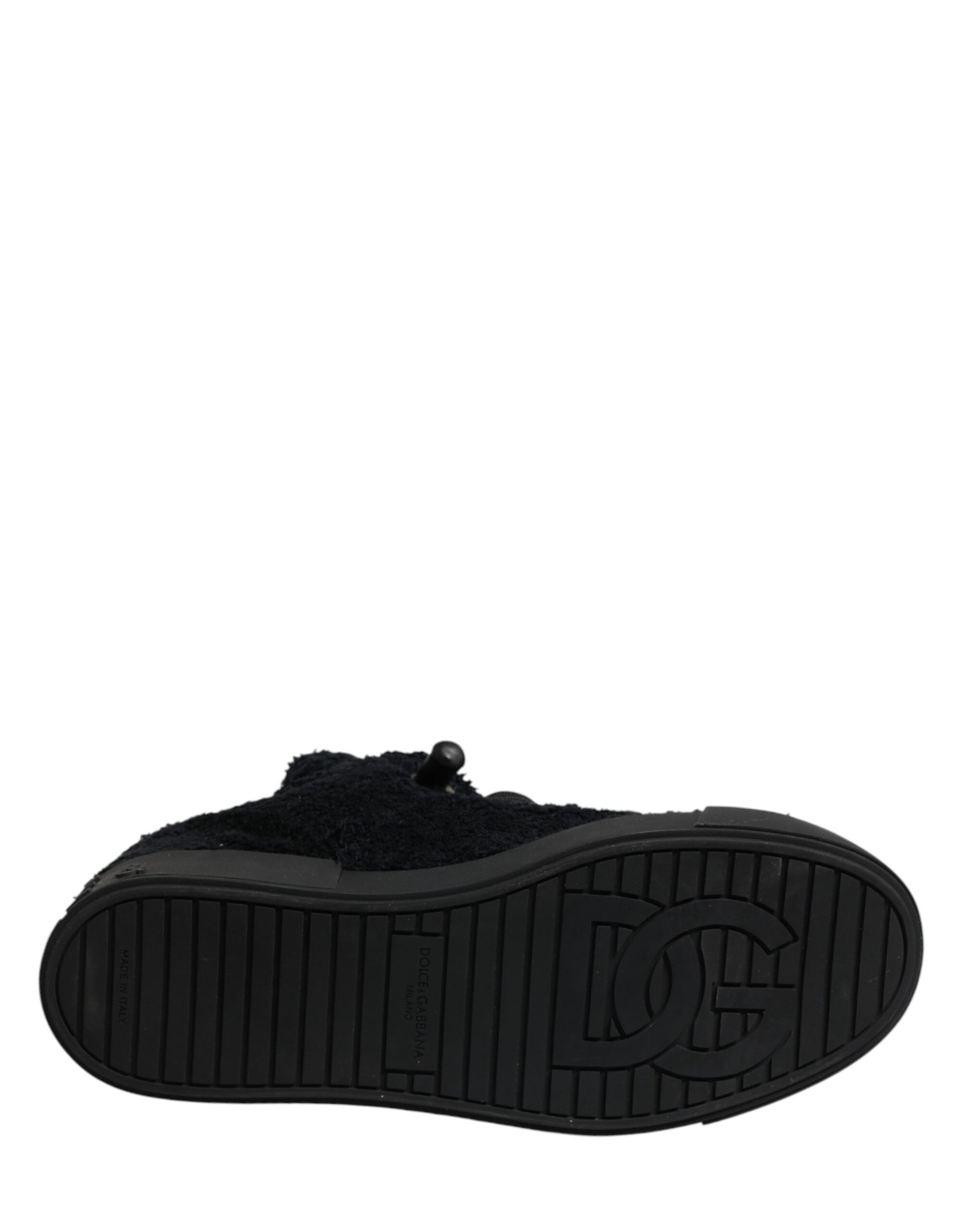 Dolce & Gabbana Black Faux Shearling Low Top Sneakers Shoes | Regal Royce