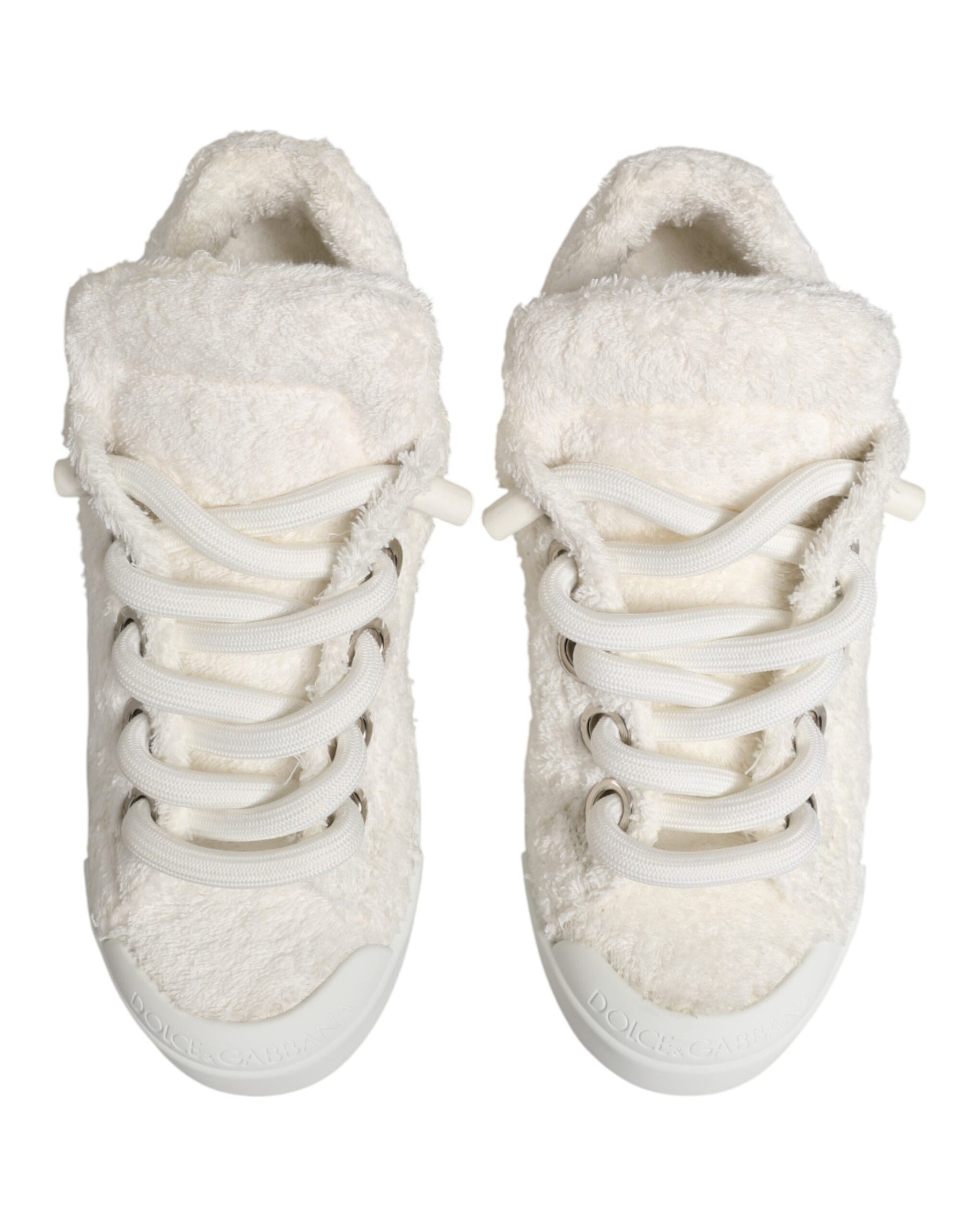 Dolce & Gabbana White Faux Shearling Low Top Sneakers  Shoes | Regal Royce
