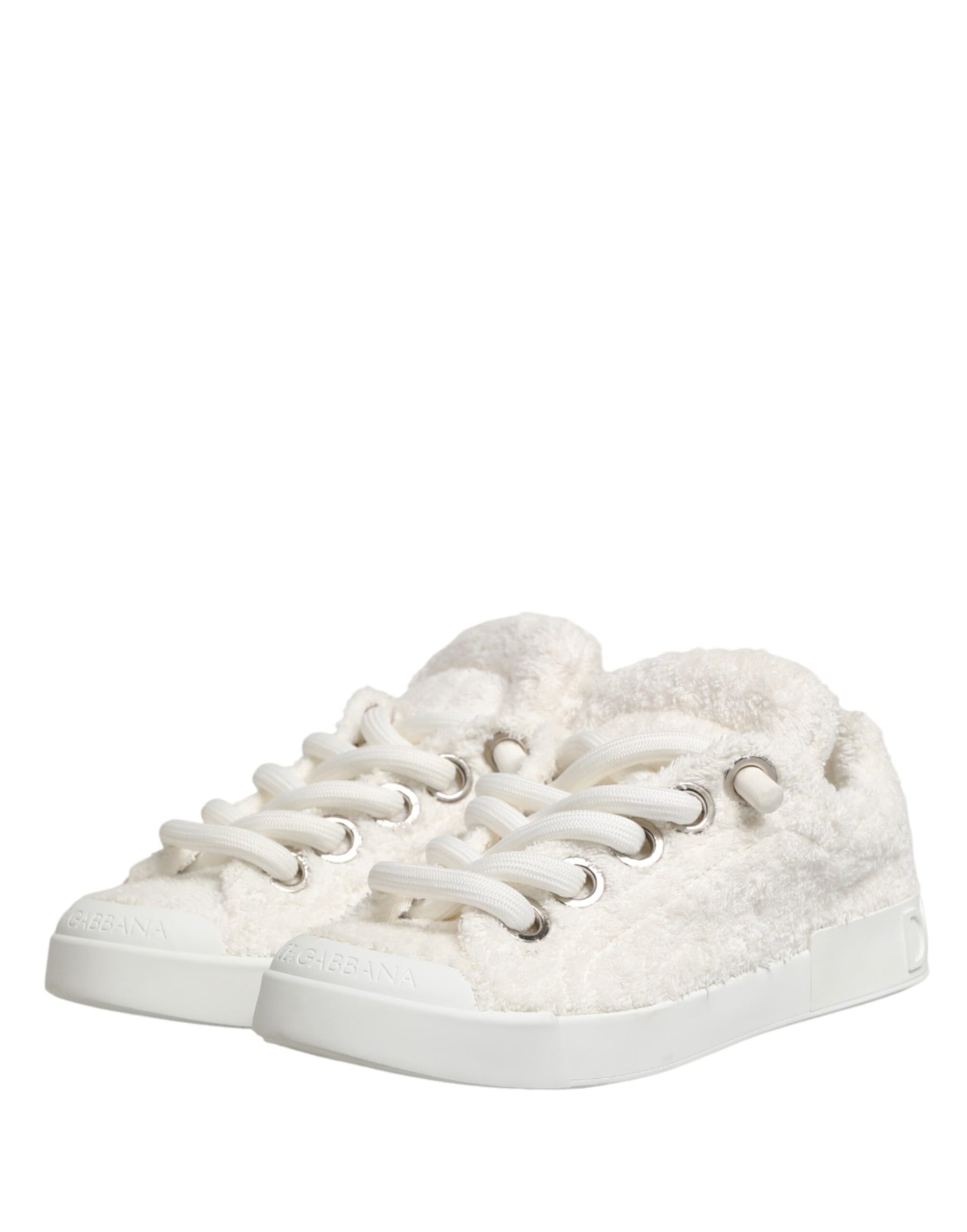 Dolce & Gabbana White Faux Shearling Low Top Sneakers  Shoes | Regal Royce