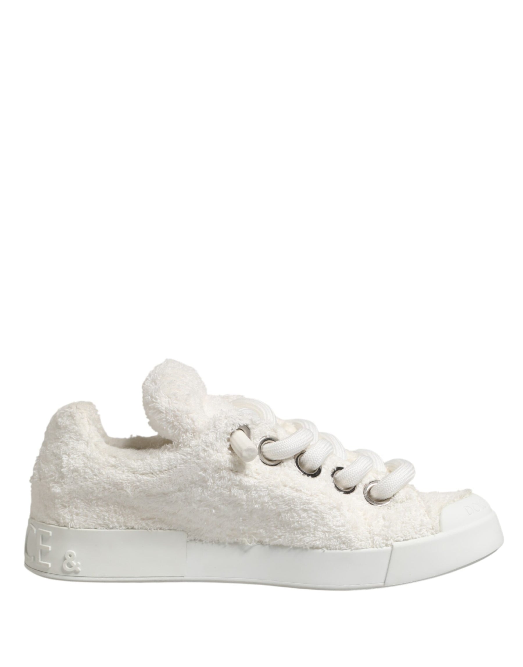 Dolce & Gabbana White Faux Shearling Low Top Sneakers  Shoes | Regal Royce