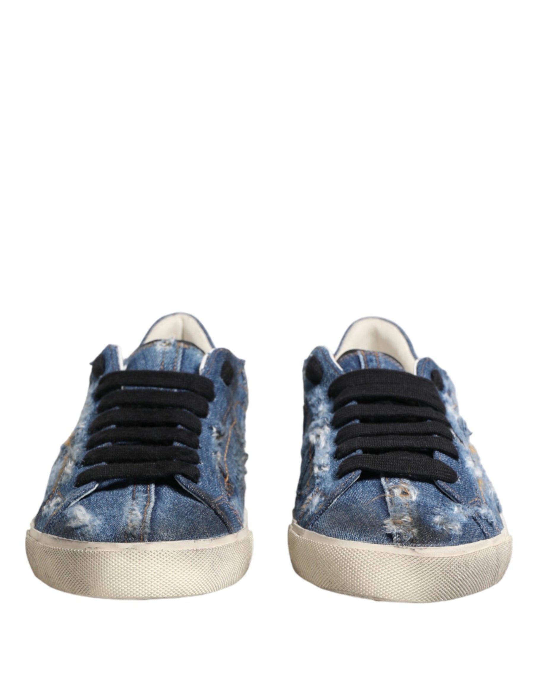 Dolce & Gabbana Blue Distressed Denim Low Top Sneakers Shoes | Regal Royce