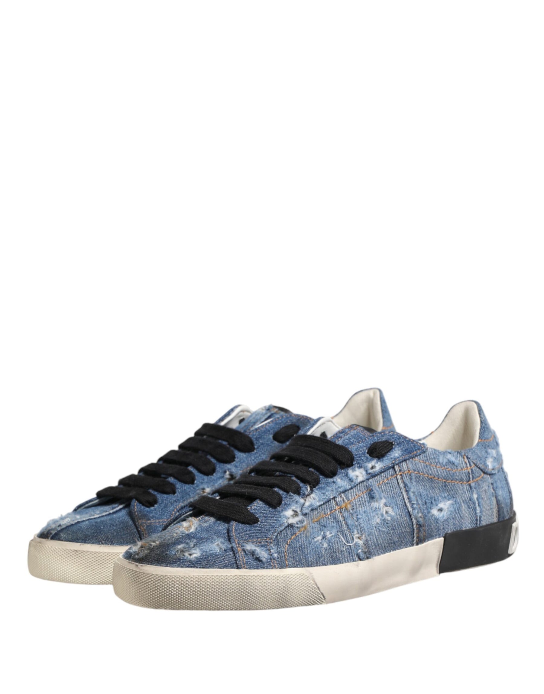Dolce & Gabbana Blue Distressed Denim Low Top Sneakers Shoes | Regal Royce
