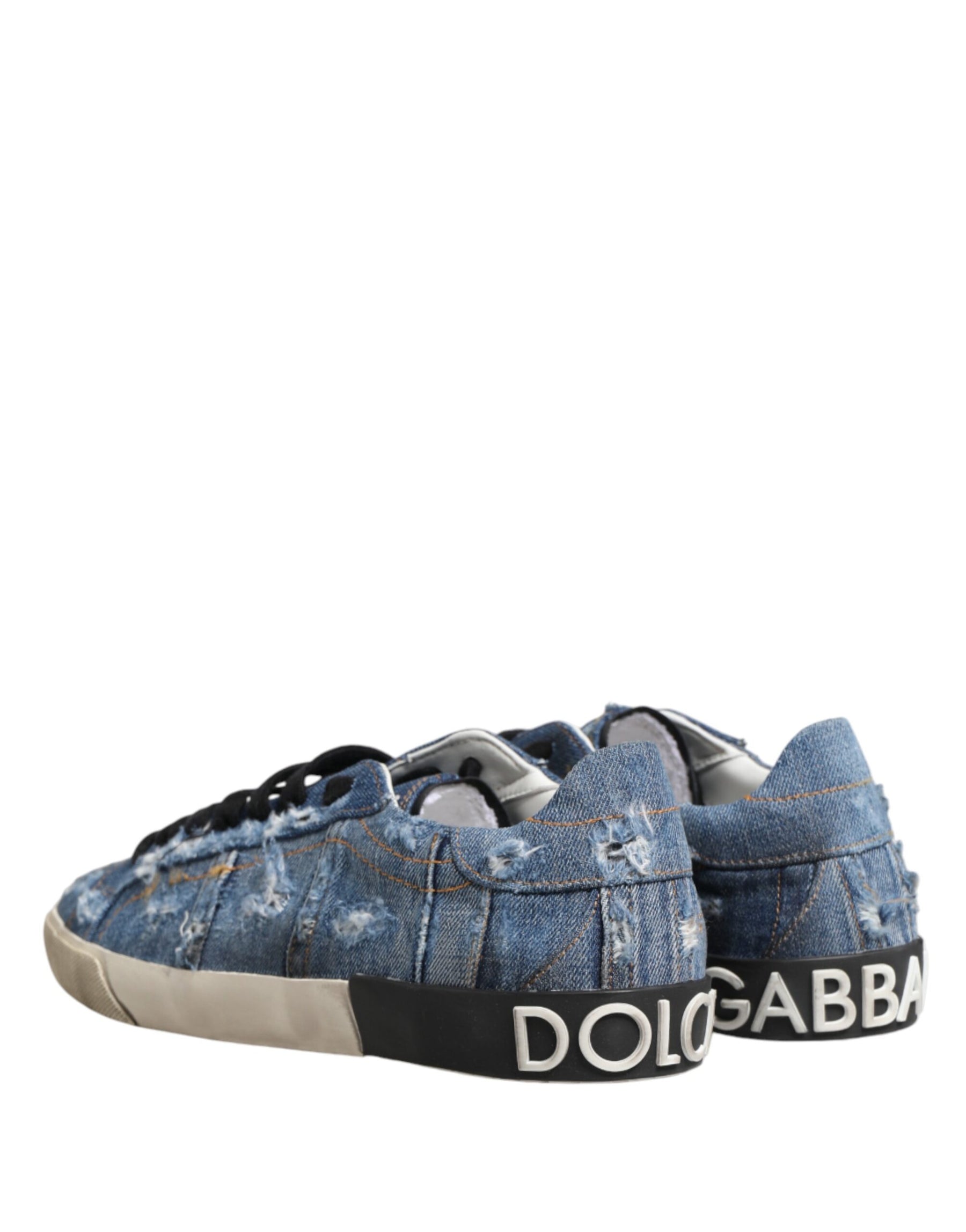 Dolce & Gabbana Blue Distressed Denim Low Top Sneakers Shoes | Regal Royce