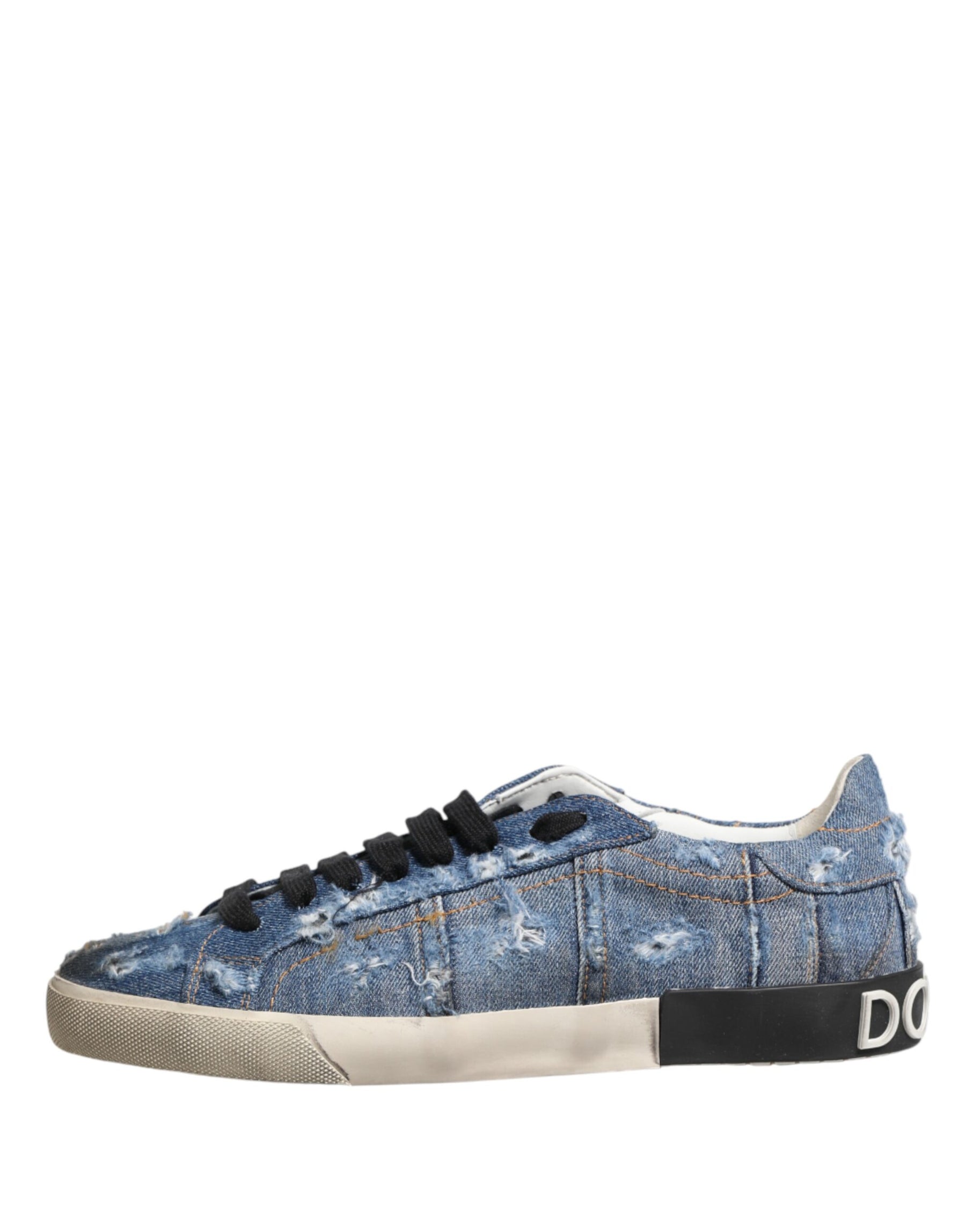 Dolce & Gabbana Blue Distressed Denim Low Top Sneakers Shoes | Regal Royce
