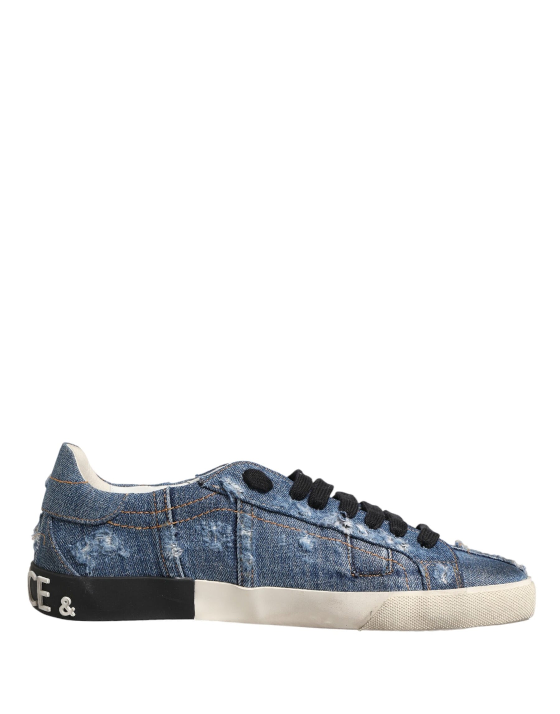 Dolce & Gabbana Blue Distressed Denim Low Top Sneakers Shoes | Regal Royce