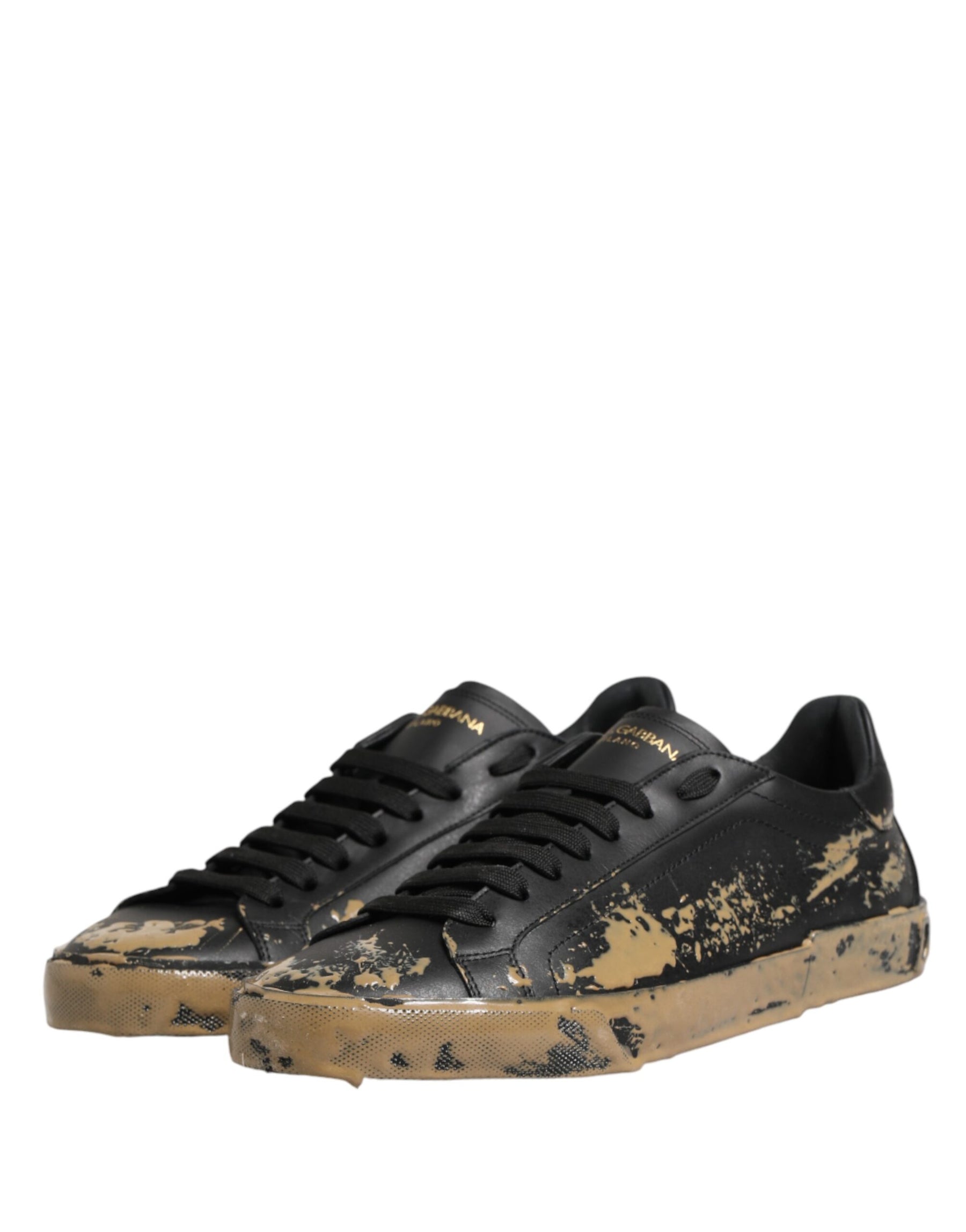 Dolce & Gabbana Black Portofino Mud Effect Low Top Sneakers Shoes | Regal Royce