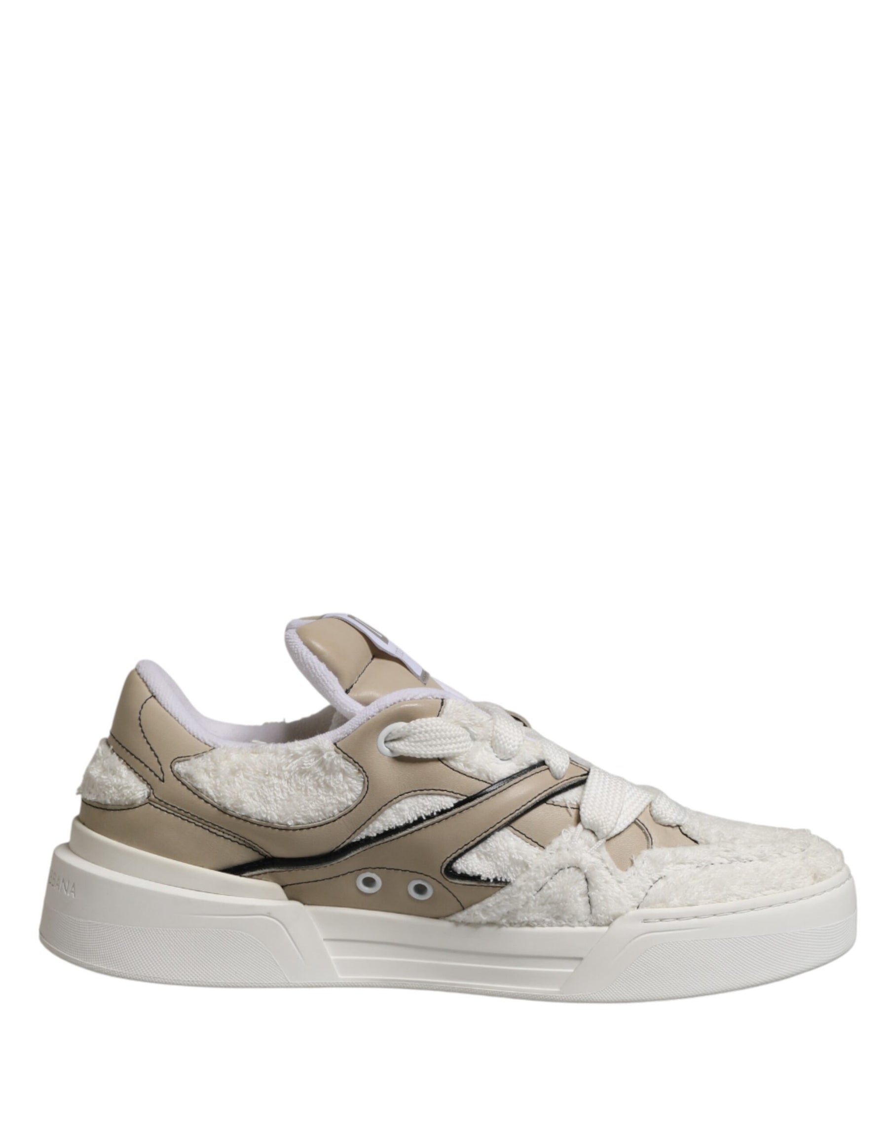 Dolce & Gabbana White Beige Faux Shearling Low Top Sneakers Shoes | Regal Royce