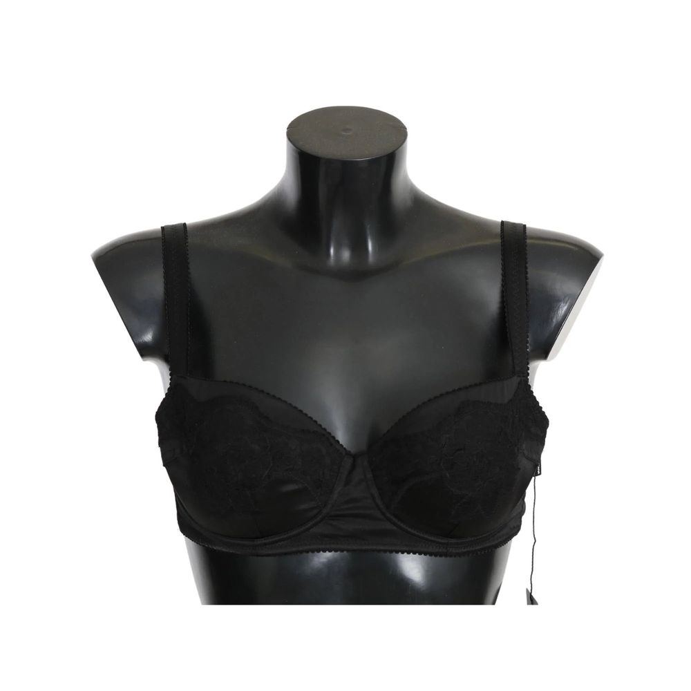 Dolce & Gabbana Black Lace Satin Elastic Bra | Regal Royce