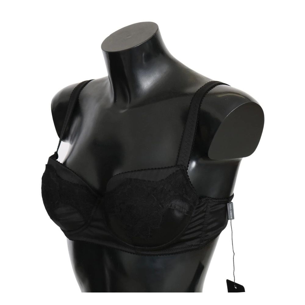 Dolce & Gabbana Black Lace Satin Elastic Bra | Regal Royce