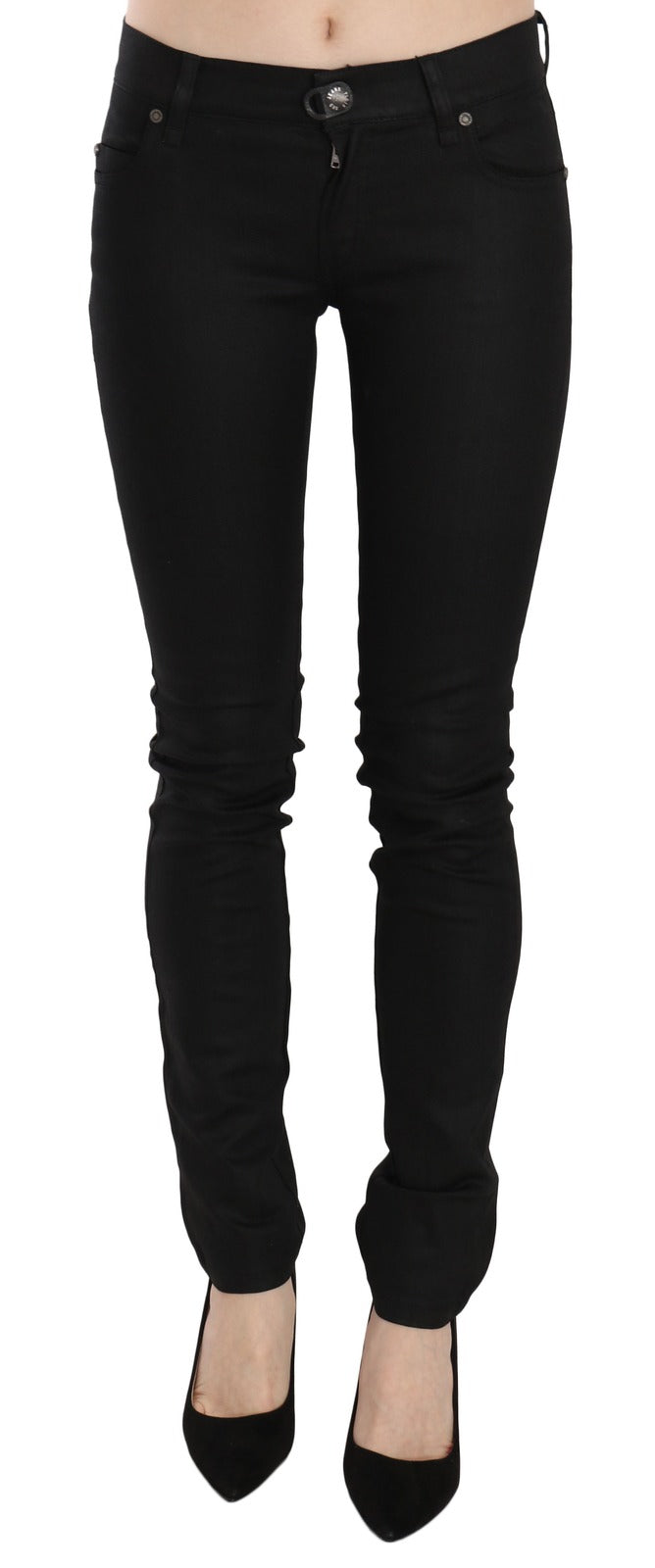 PLEIN SUD Cotton Black Mid Waist Skinny Denim Jeans | Regal Royce