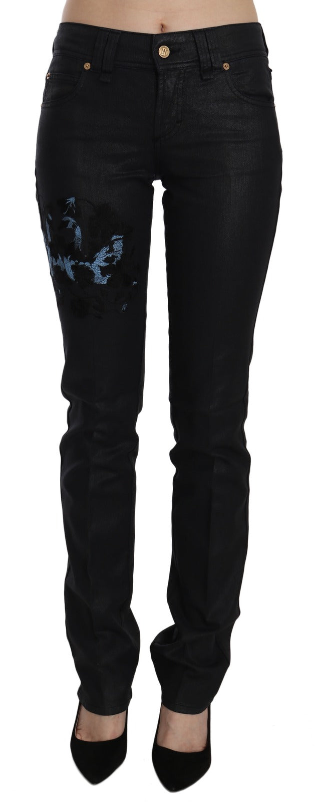 John Galliano Black Swan Floral Embroidered Mid Waist Skinny Denim Jeans | Regal Royce