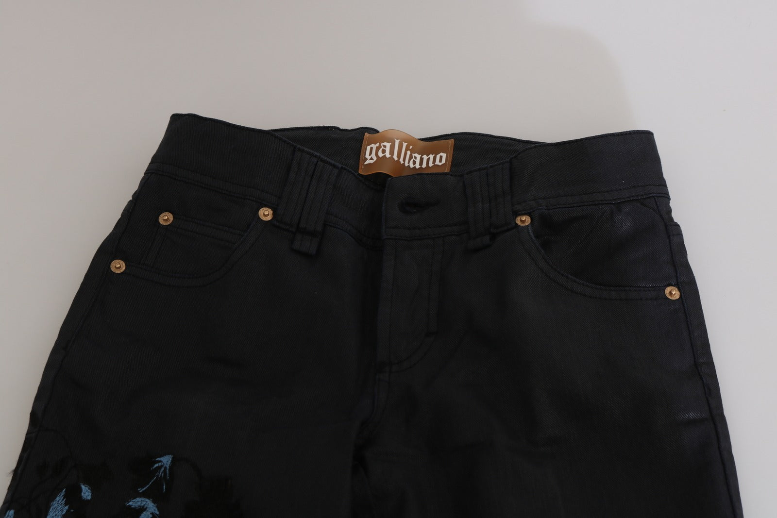 John Galliano Black Swan Floral Embroidered Mid Waist Skinny Denim Jeans | Regal Royce