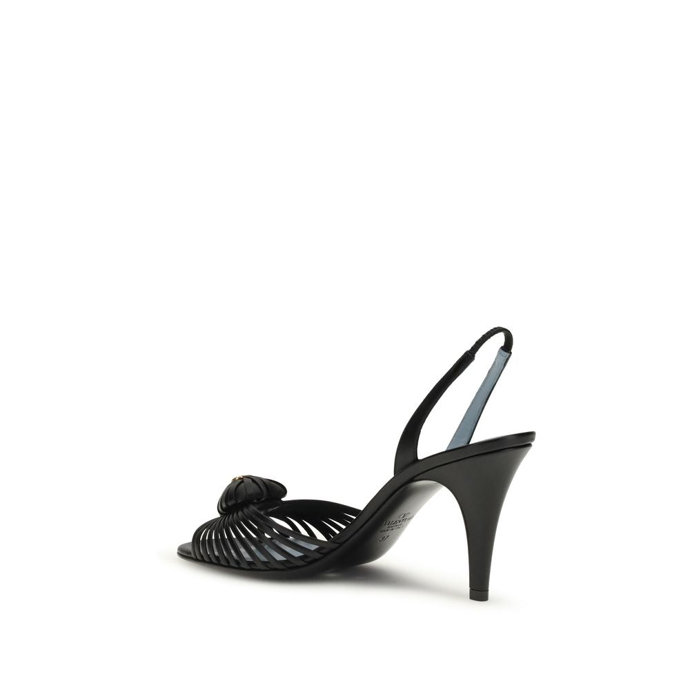 Valentino Garavani Black Calf Leather Bos Taurus Stiletto Heel Sandals | Regal Royce
