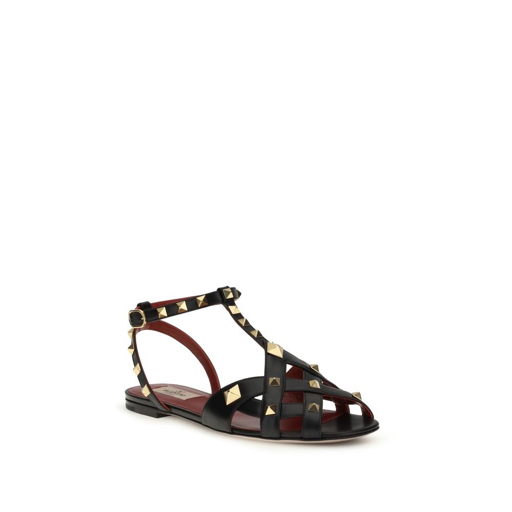 Valentino Garavani Black Goatskin Flat Sandals | Regal Royce