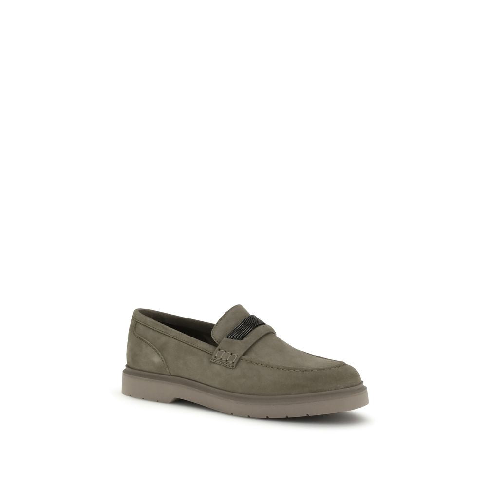Brunello Cucinelli Beige Calf Leather Bos Taurus Slip-On Loafers | Regal Royce