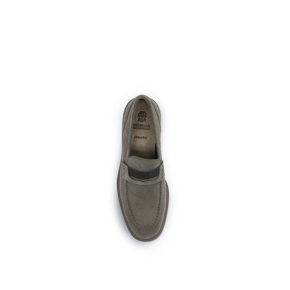 Brunello Cucinelli Beige Calf Leather Bos Taurus Slip-On Loafers | Regal Royce